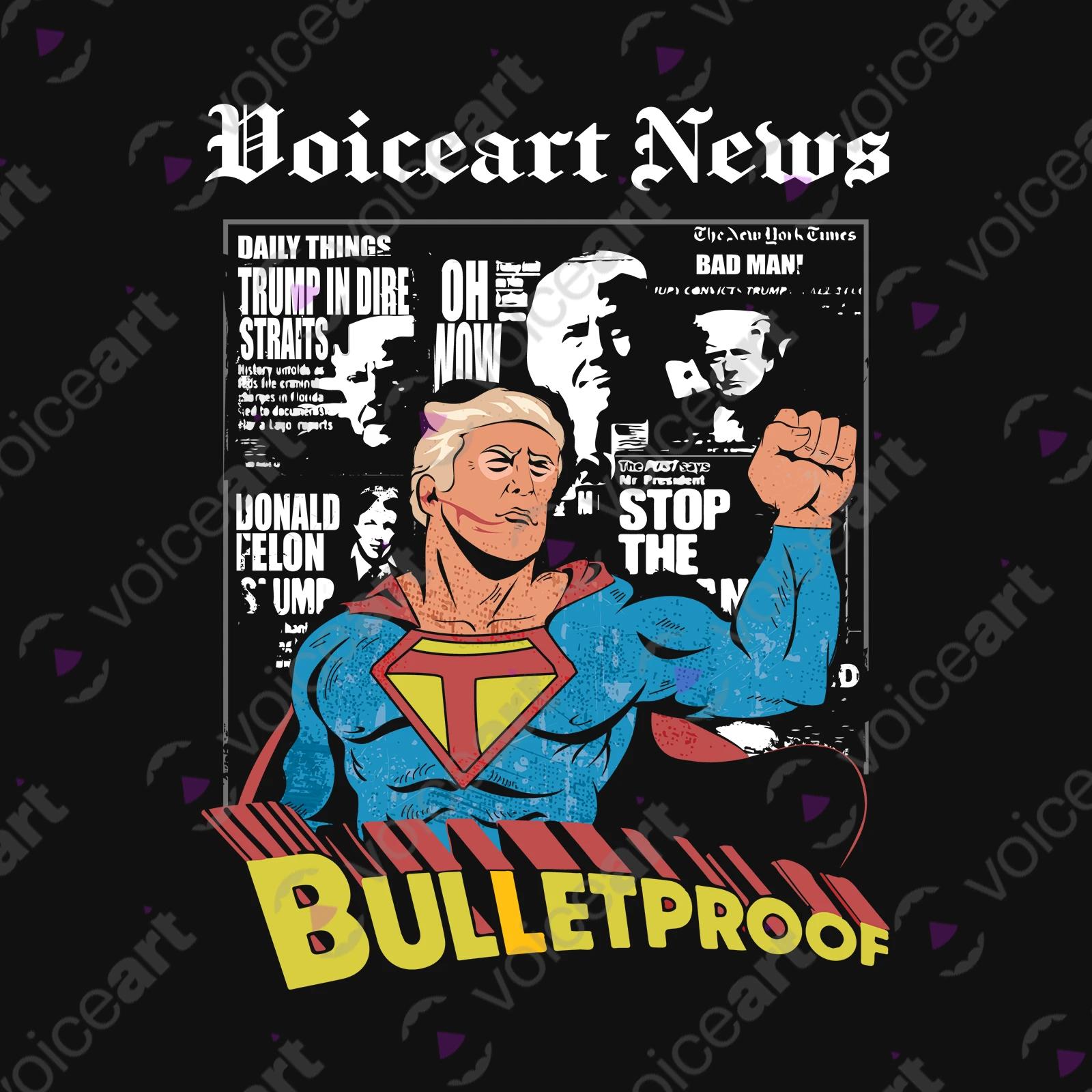 VOICEART Black Watermark President Trump as a Bulletproof Superhero Political Shirt Premium Patriotic Fist Pump MAGA Tee