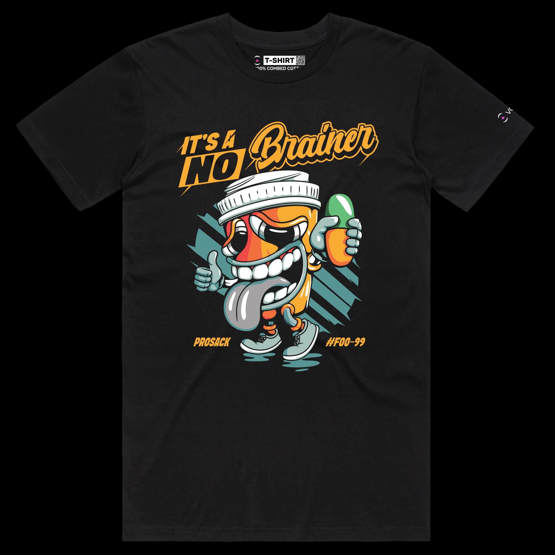 VOICEART Black Male Regular Mental Health Dark Humor T-Shirt with Premium Graphic Design No Brainer Addiction Wordplay Tee