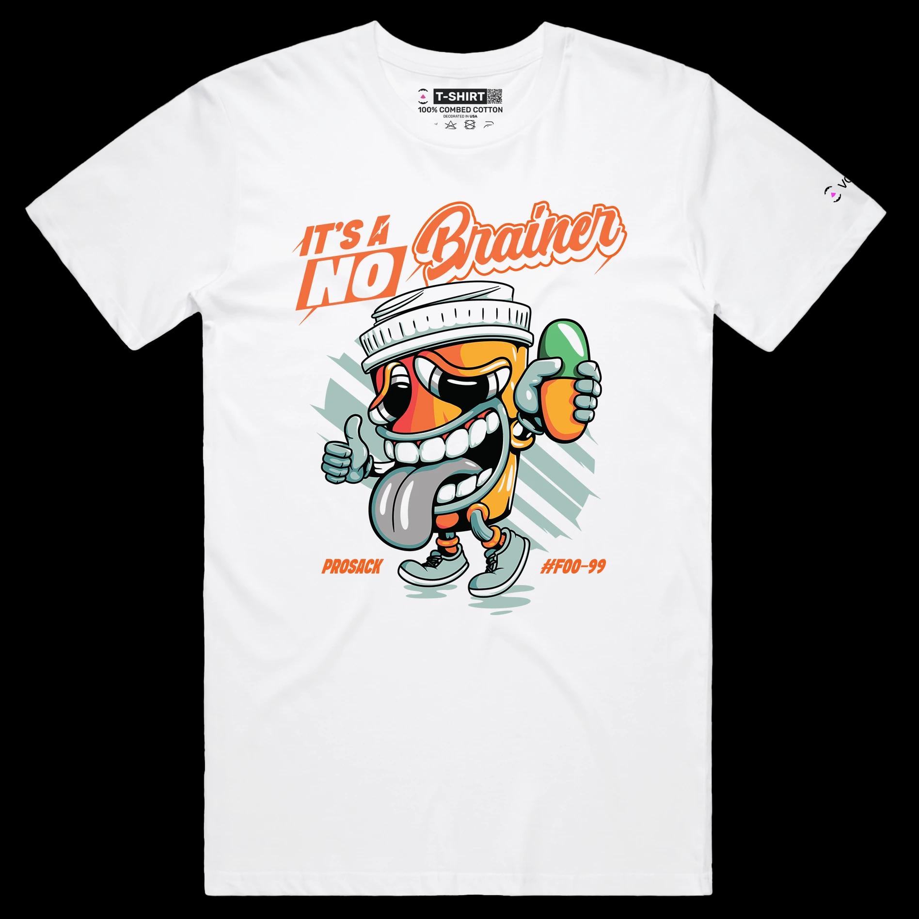 VOICEART White Male Regular Mental Health Dark Humor T-Shirt with Premium Graphic Design No Brainer Addiction Wordplay Tee