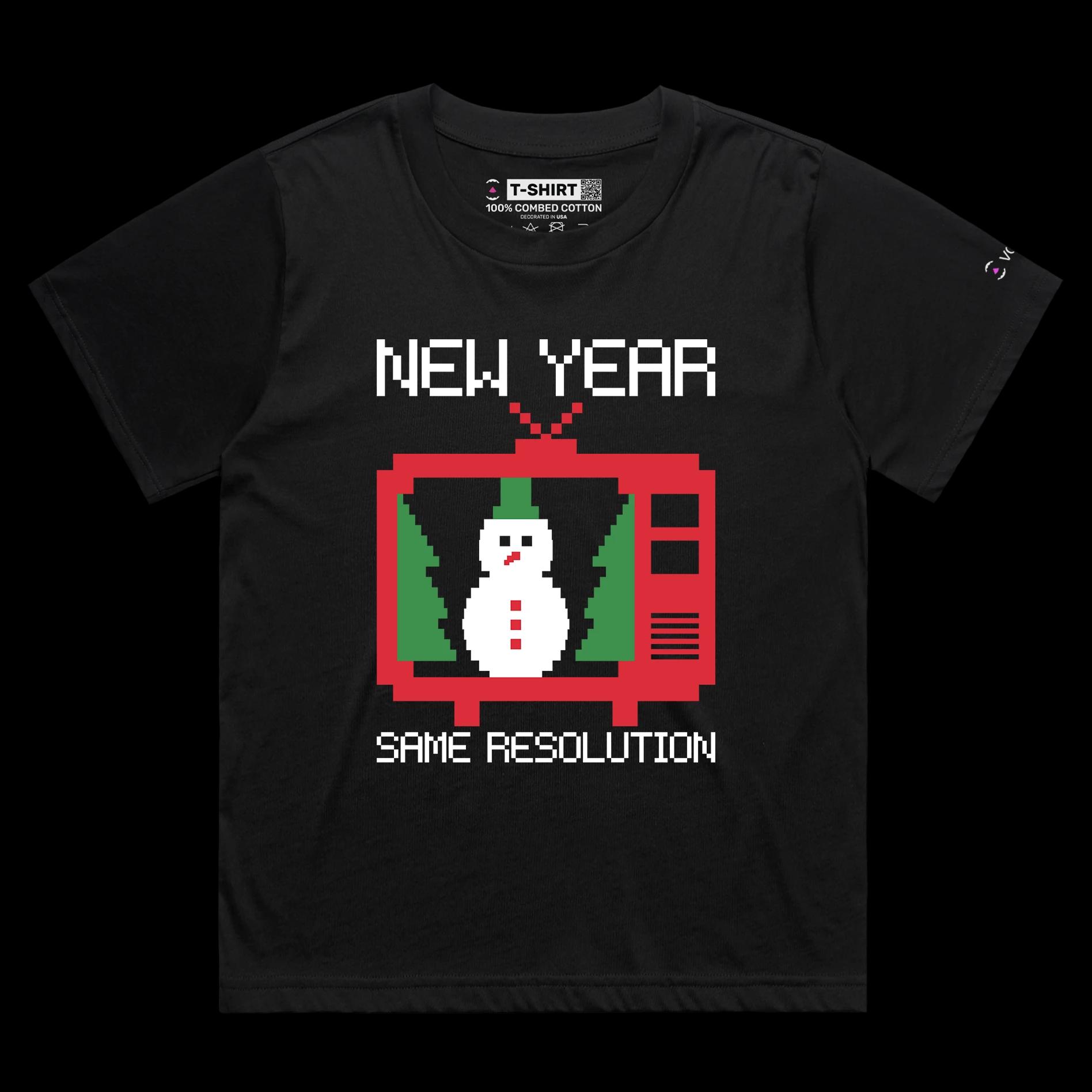 VOICEART Black Female Loose Poor TV Signal Funny T-Shirt Premium Graphic Design New Year Resolution Tee with Play on Words