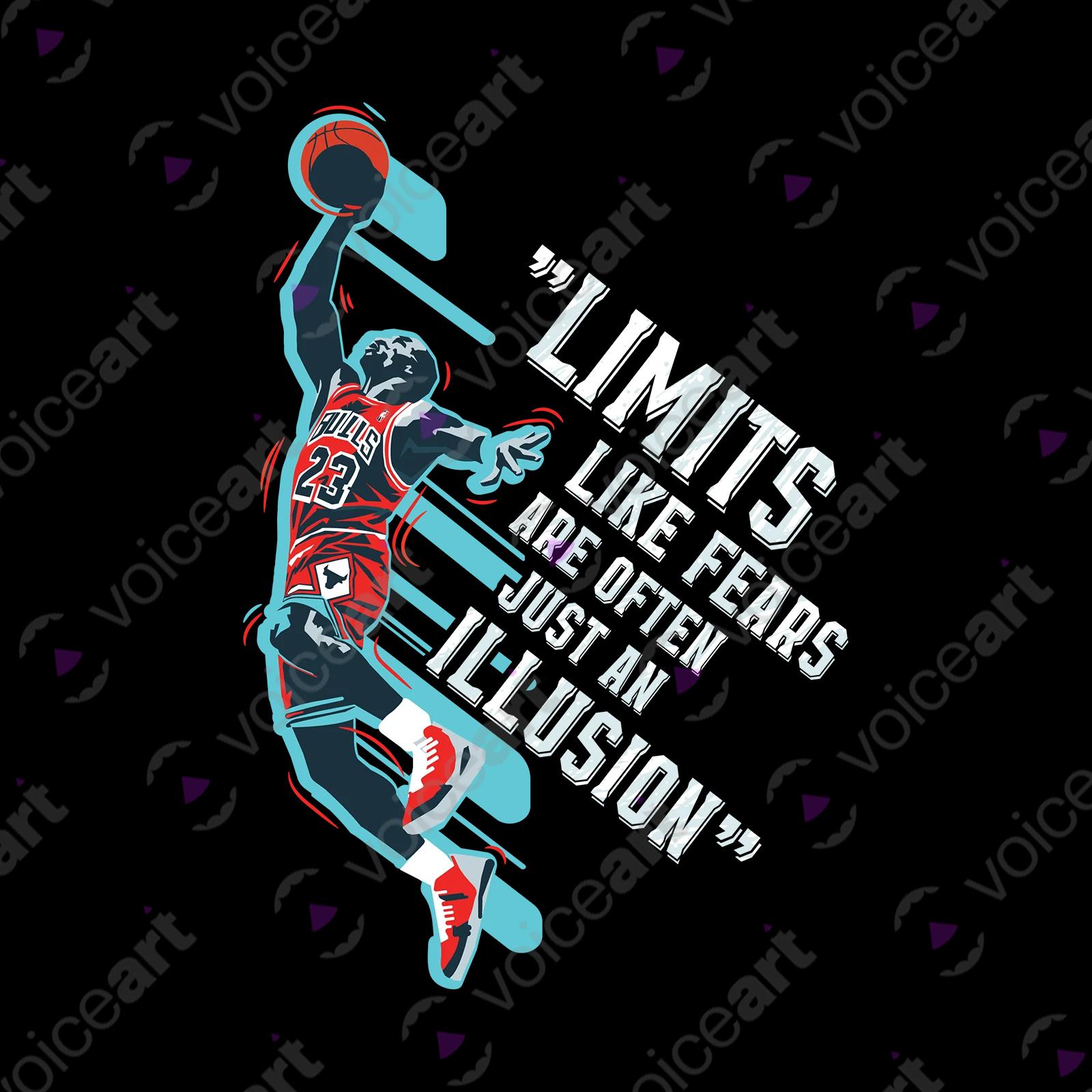 VOICEART Black Watermark Jordan No Limits Quote T-Shirt Premium Graphic Chicago 23 Hall of Fame Tee for Basketball Fans