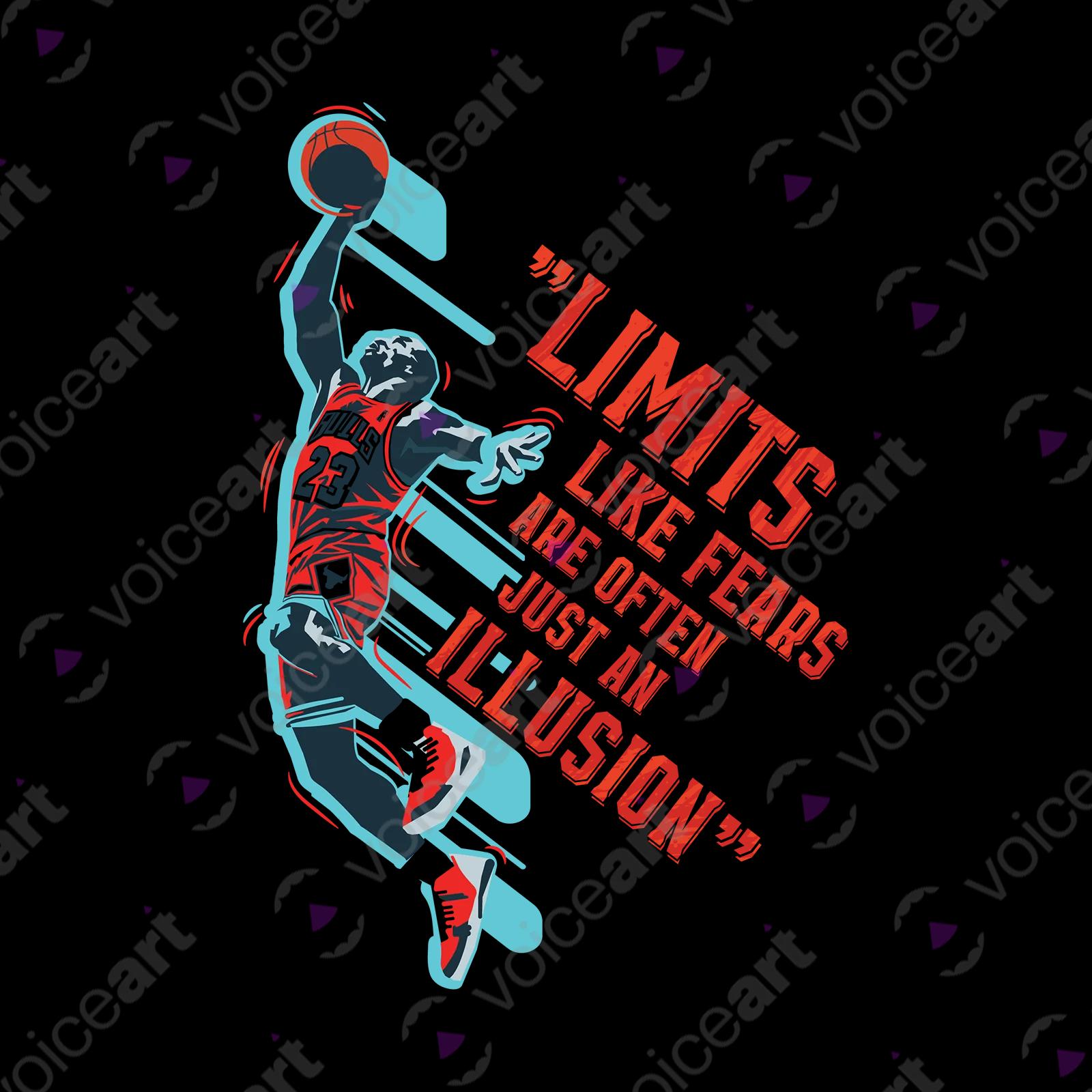 VOICEART White Watermark Jordan No Limits Quote T-Shirt Premium Graphic Chicago 23 Hall of Fame Tee for Basketball Fans