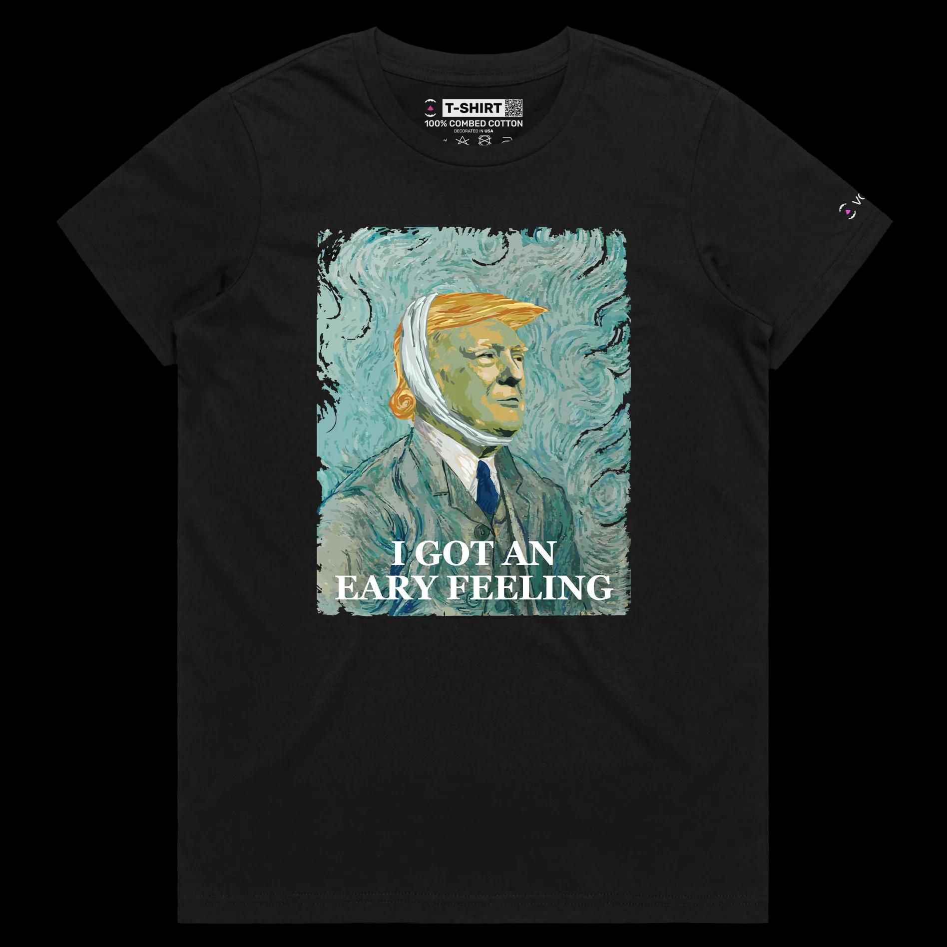 VOICEART Black Female Regular President Trumps Eary Feeling Political Shirt Premium Graphic Van Gogh Masterpiece MAGA Tee