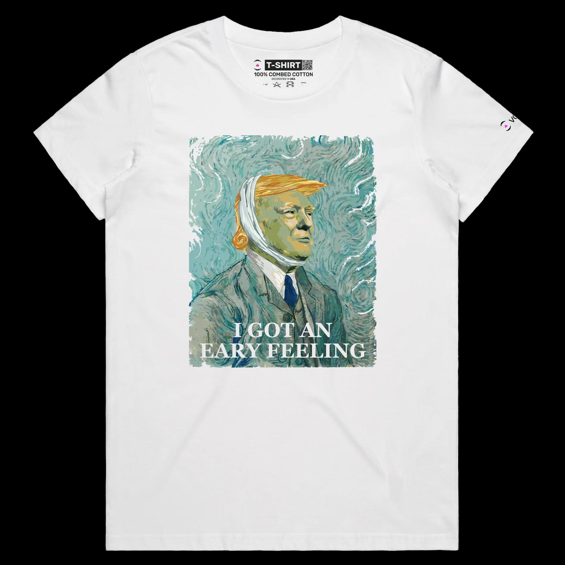 VOICEART White Female Regular President Trumps Eary Feeling Political Shirt Premium Graphic Van Gogh Masterpiece MAGA Tee