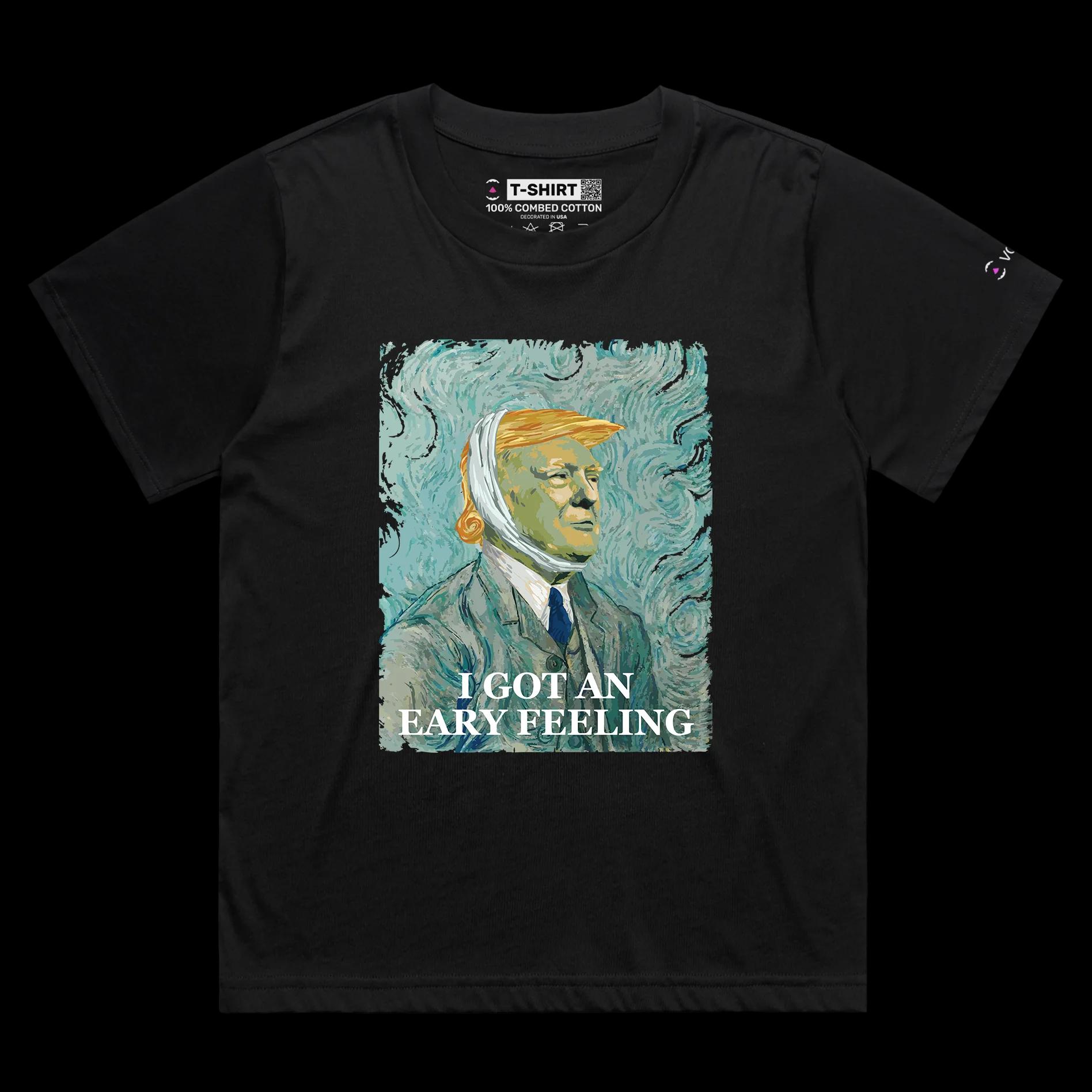 VOICEART Black Female Loose President Trumps Eary Feeling Political Shirt Premium Graphic Van Gogh Masterpiece MAGA Tee