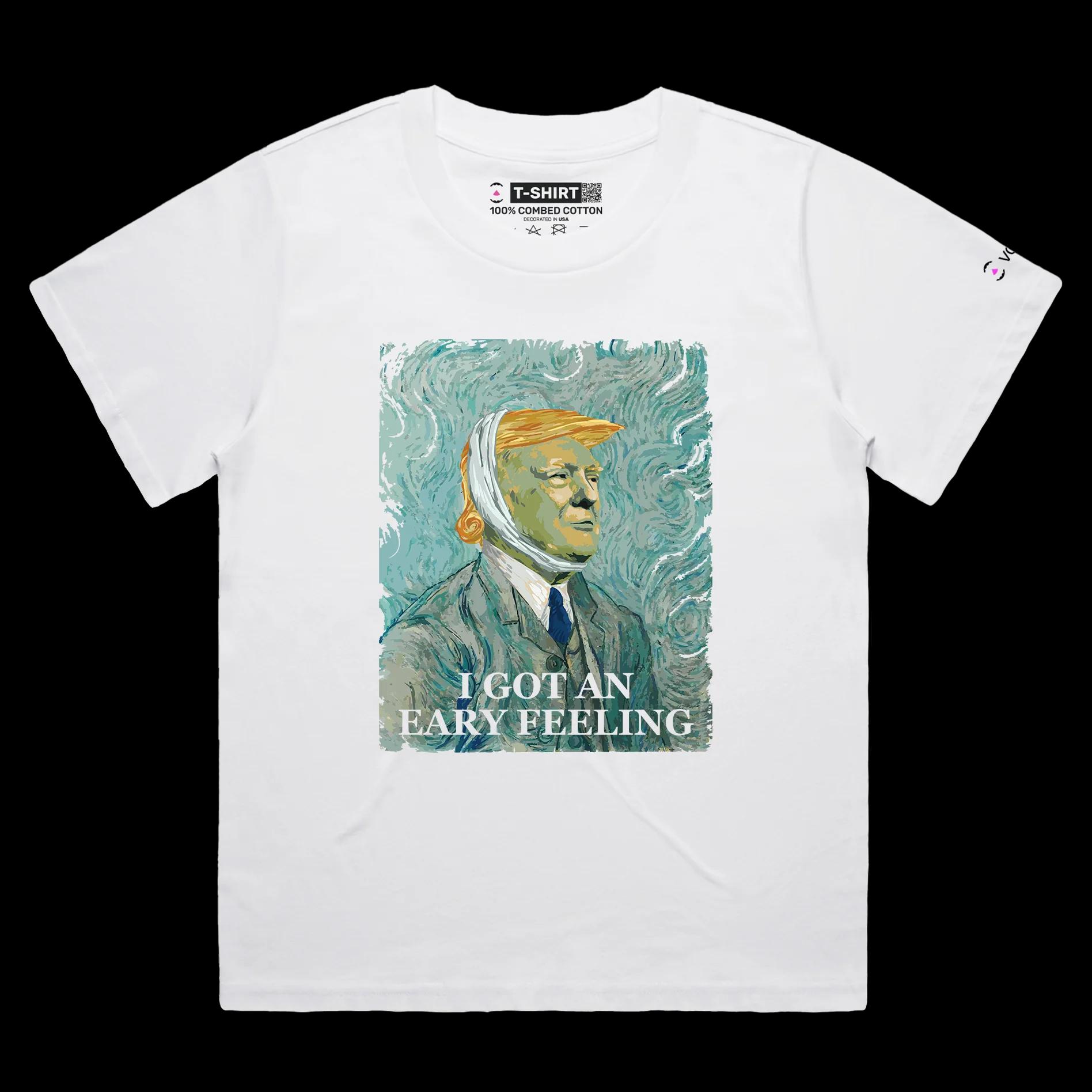 VOICEART White Female Loose President Trumps Eary Feeling Political Shirt Premium Graphic Van Gogh Masterpiece MAGA Tee