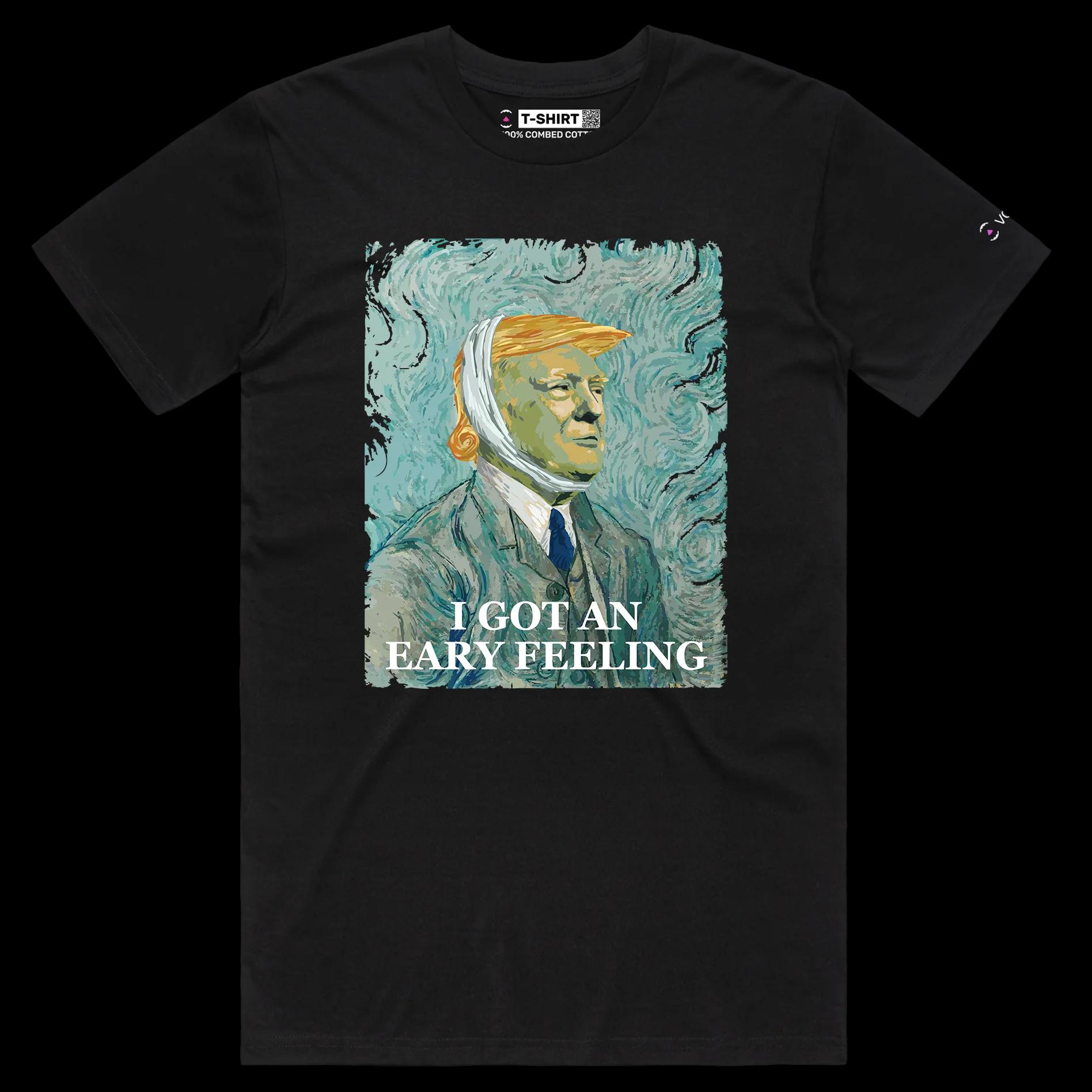 VOICEART Black Male Regular President Trumps Eary Feeling Political Shirt Premium Graphic Van Gogh Masterpiece MAGA Tee