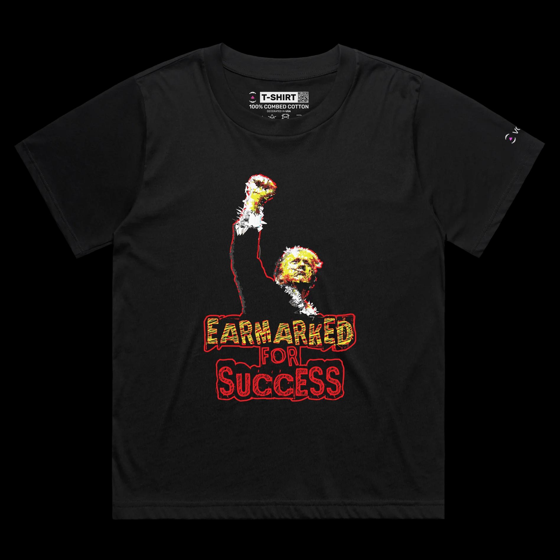 VOICEART Black Female Loose President Trump Earmarked for Success Political Shirt Premium Wordplay Fist Pump MAGA Tee