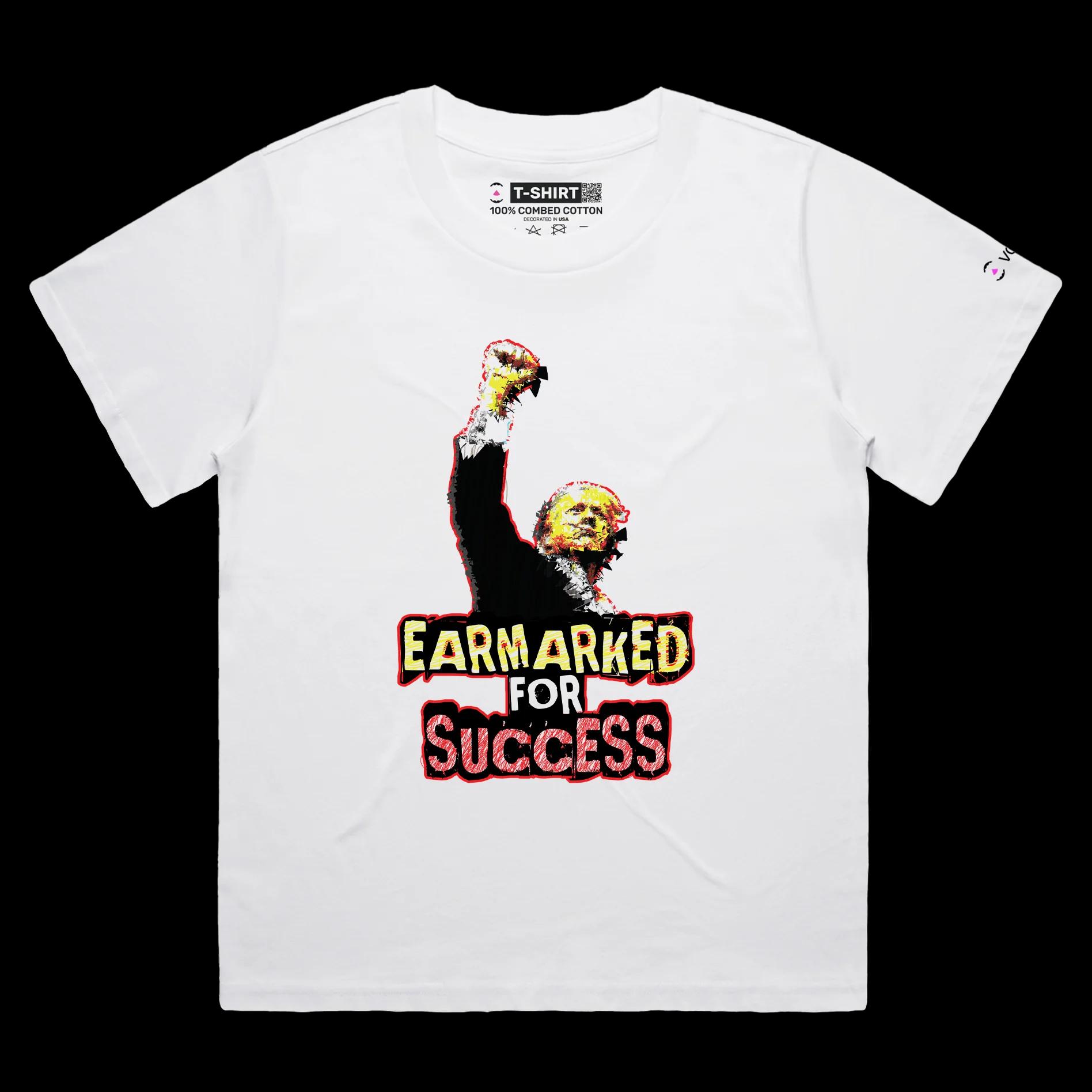 VOICEART White Female Loose President Trump Earmarked for Success Political Shirt Premium Wordplay Fist Pump MAGA Tee