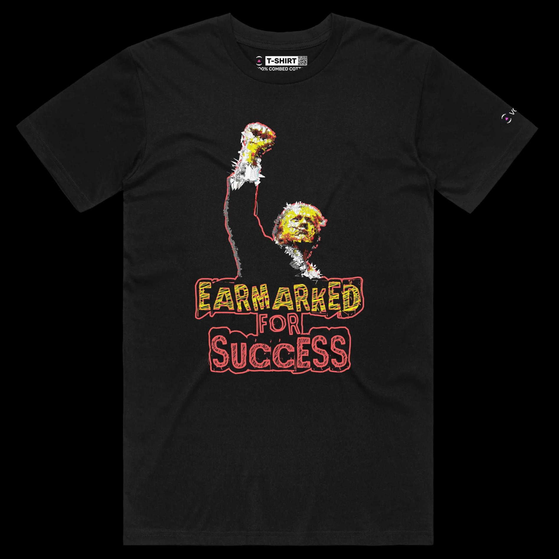 VOICEART Black Male Regular President Trump Earmarked for Success Political Shirt Premium Wordplay Fist Pump MAGA Tee