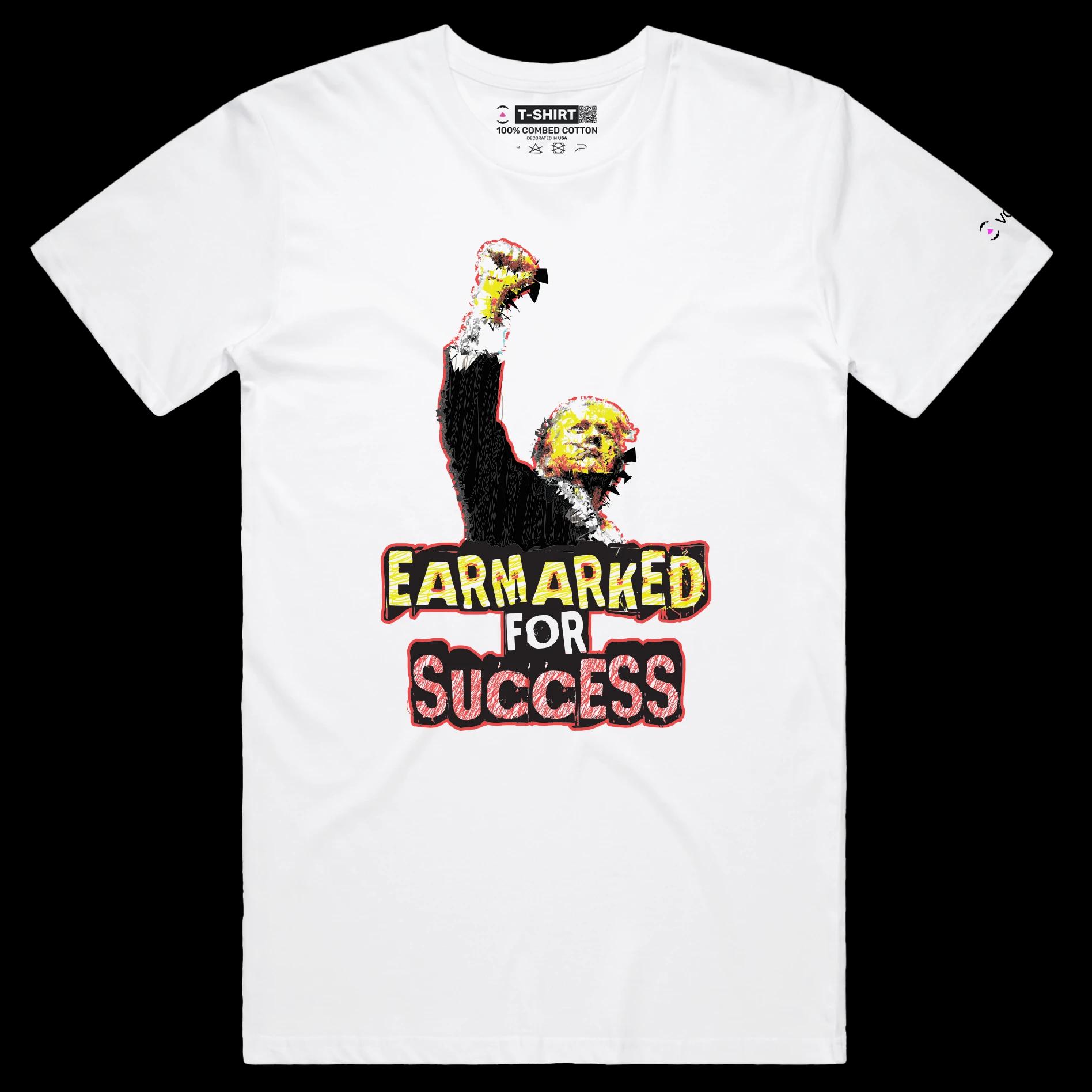 VOICEART White Male Regular President Trump Earmarked for Success Political Shirt Premium Wordplay Fist Pump MAGA Tee