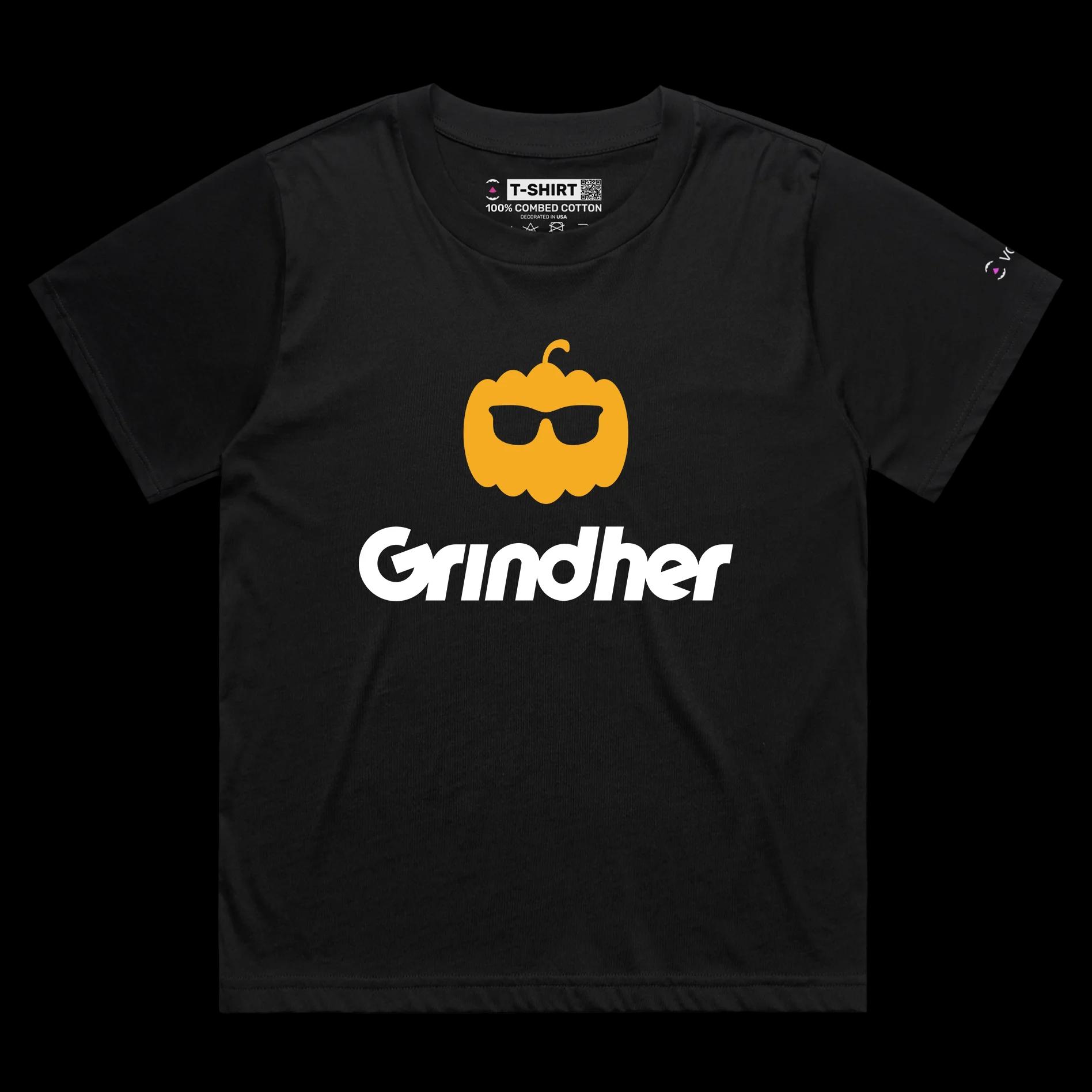 VOICEART Black Female Loose Grind the Pumpkin Funny T-Shirt Premium Graphic Halloween Tee Dating App Play Words for Adults