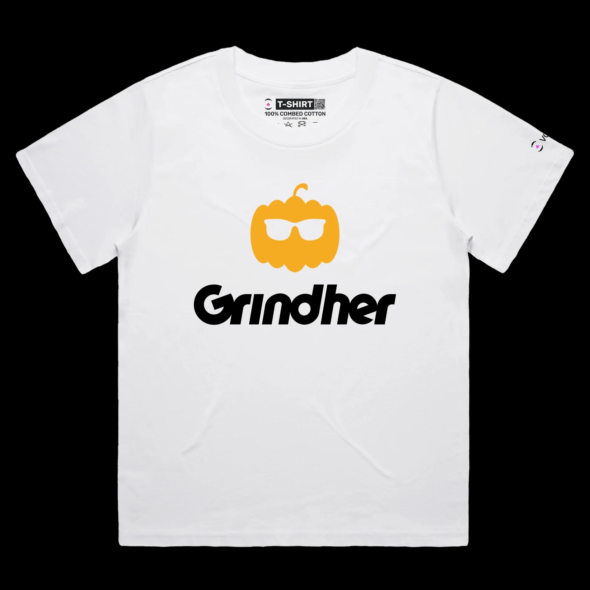 VOICEART White Female Loose Grind the Pumpkin Funny T-Shirt Premium Graphic Halloween Tee Dating App Play Words for Adults