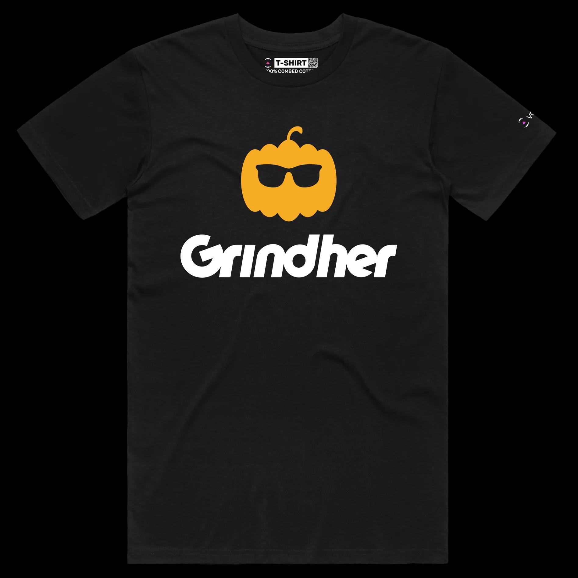 VOICEART Black Male Regular Grind the Pumpkin Funny T-Shirt Premium Graphic Halloween Tee Dating App Play Words for Adults