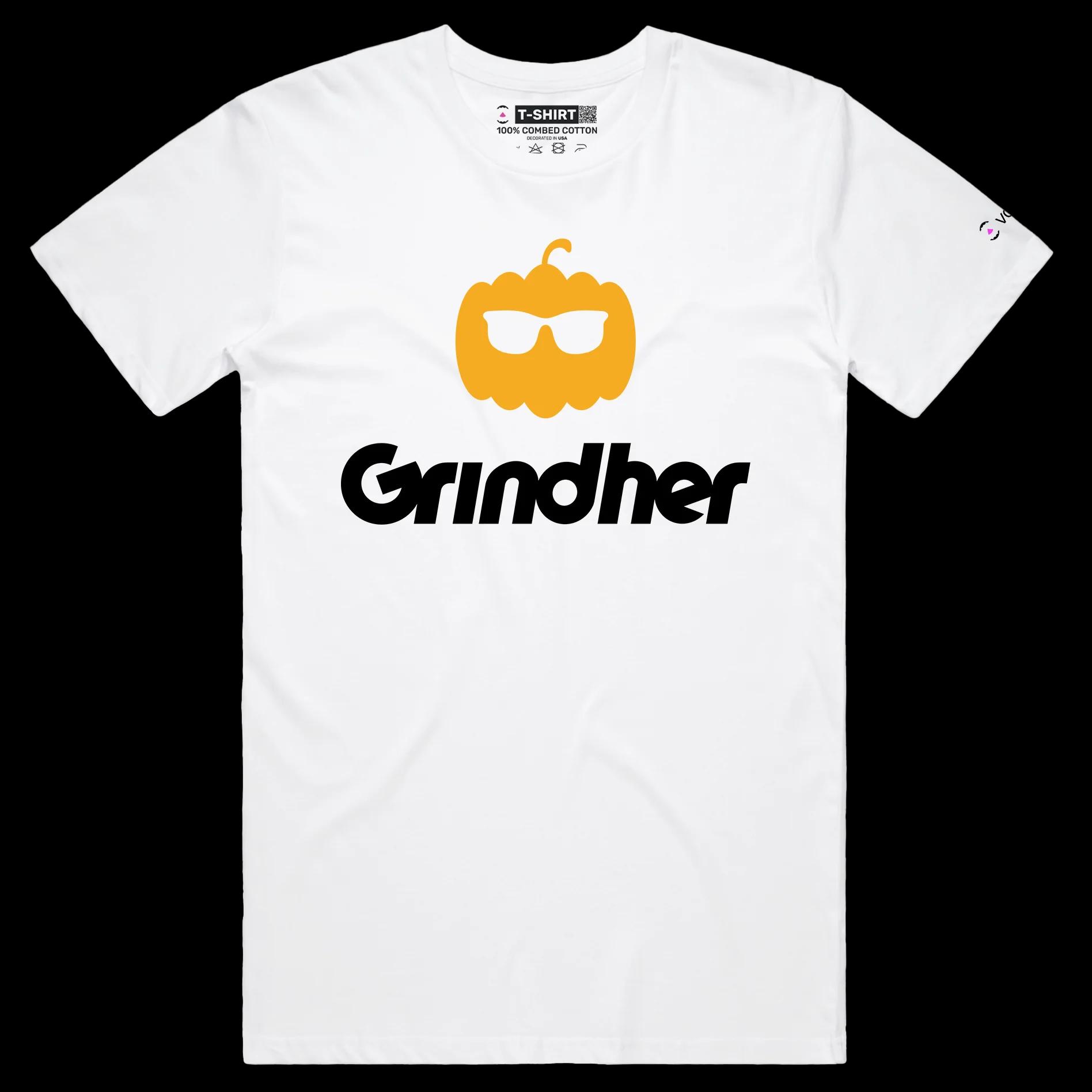 VOICEART White Male Regular Grind the Pumpkin Funny T-Shirt Premium Graphic Halloween Tee Dating App Play Words for Adults