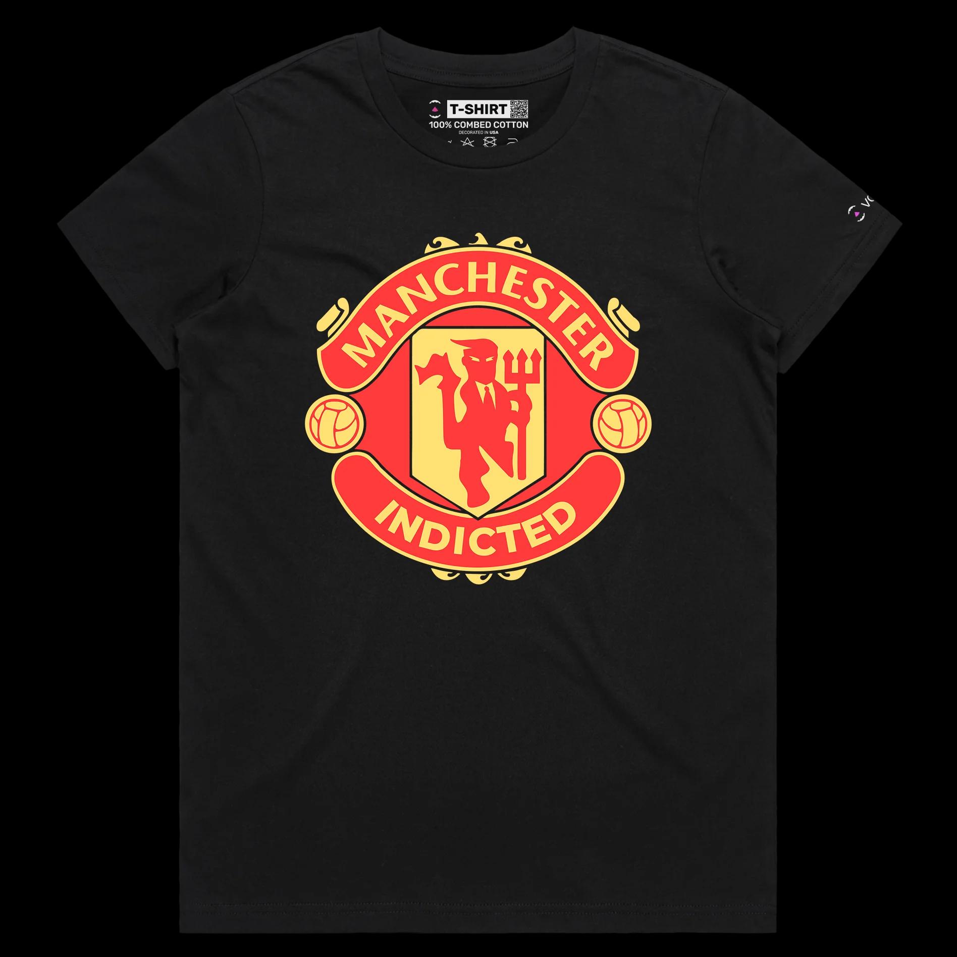 VOICEART Black Female Regular Donald Trump Indicted Sports and Politics Shirt Premium Graphic Manchester Red Devils Funny Tee