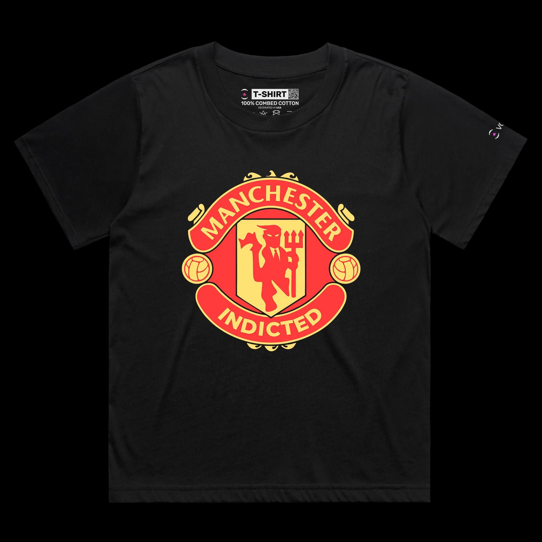 VOICEART Black Female Loose Donald Trump Indicted Sports and Politics Shirt Premium Graphic Manchester Red Devils Funny Tee