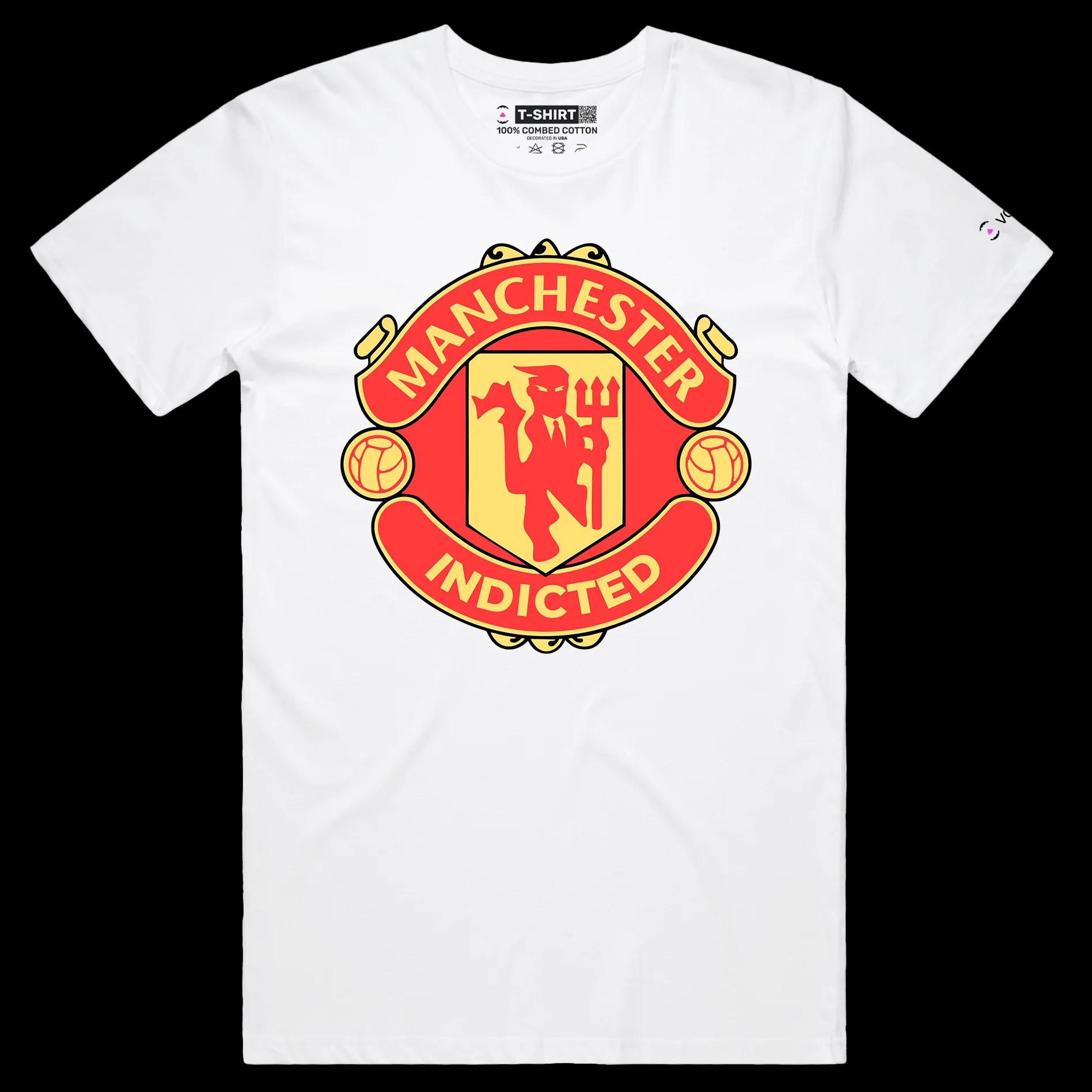 VOICEART White Male Regular Donald Trump Indicted Sports and Politics Shirt Premium Graphic Manchester Red Devils Funny Tee