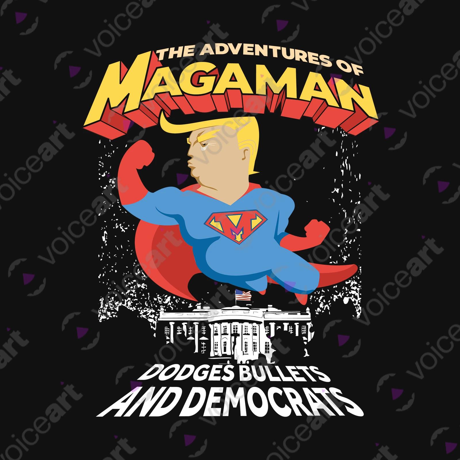 VOICEART Black Watermark President Trump The Adventures of Magaman Funny Shirt Premium Graphic MAGA 2024 Political Tee