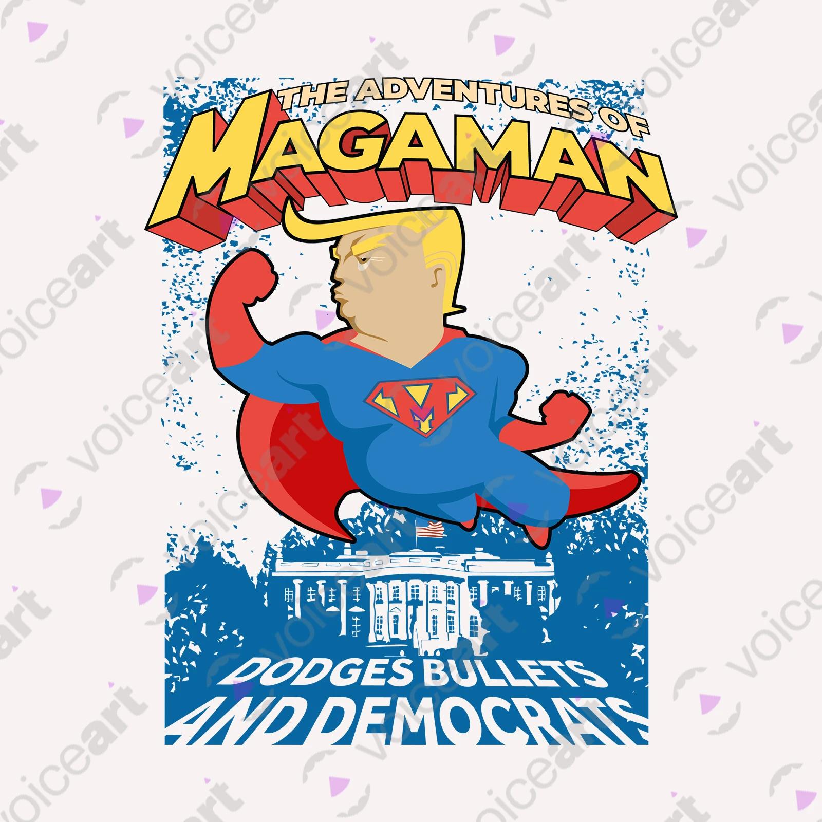 VOICEART White Watermark President Trump The Adventures of Magaman Funny Shirt Premium Graphic MAGA 2024 Political Tee