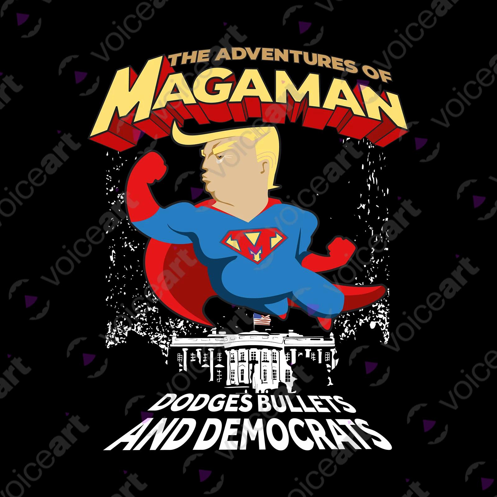 VOICEART Black Watermark President Trump The Adventures of Magaman Funny Shirt Premium Graphic MAGA 2024 Political Tee