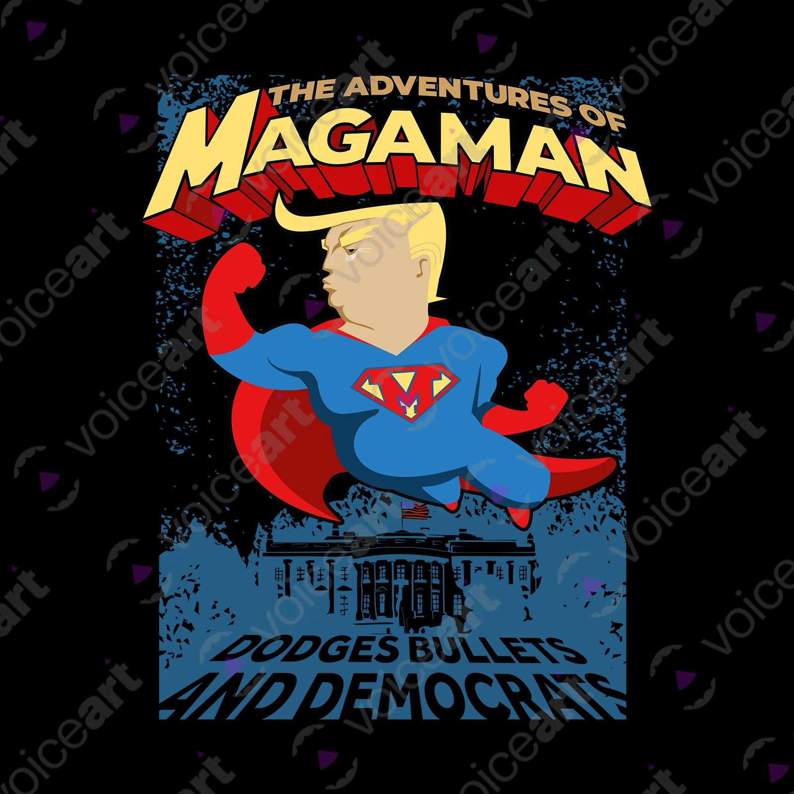 VOICEART White Watermark President Trump The Adventures of Magaman Funny Shirt Premium Graphic MAGA 2024 Political Tee