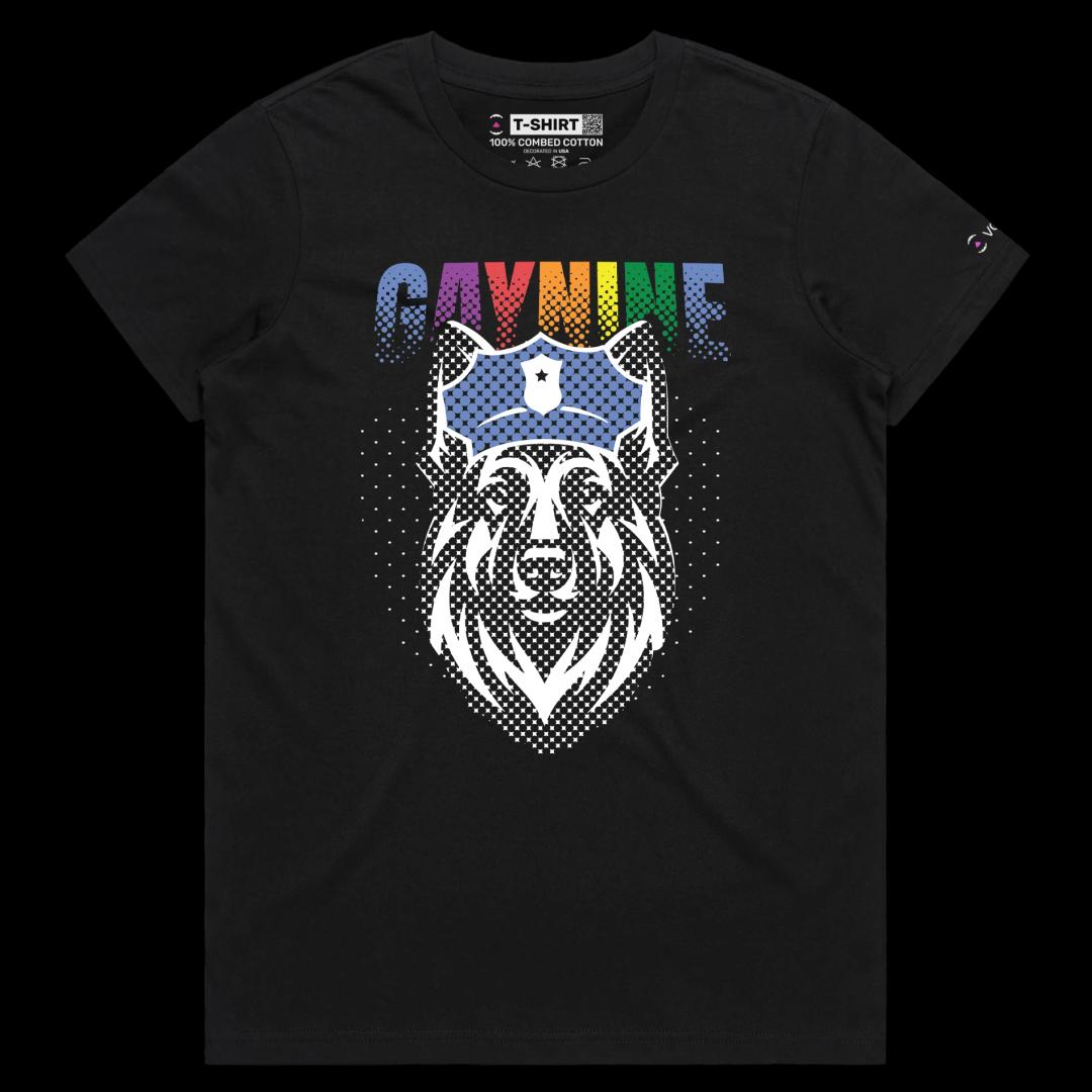 VOICEART Black Female Regular German Shepherd Gay 9 Funny Shirt Premium Graphic LGBTQ Pride Dog Tee Play on Words for Adults