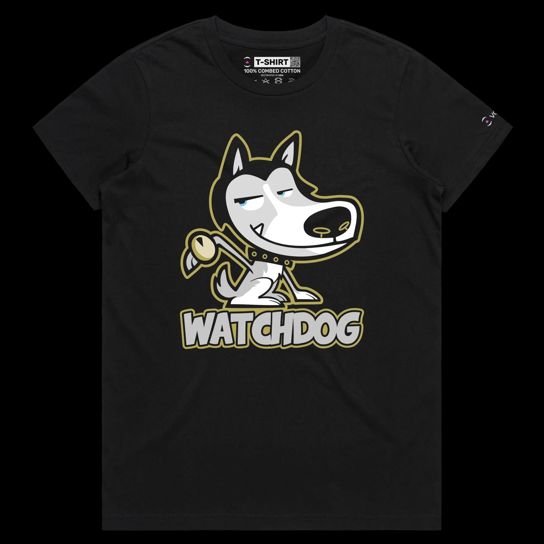 VOICEART Black Female Regular Husky Dog a Watch Funny Animals tshirt Premium Graphic Watchdog Hound Wordplay Tee Pet Owners