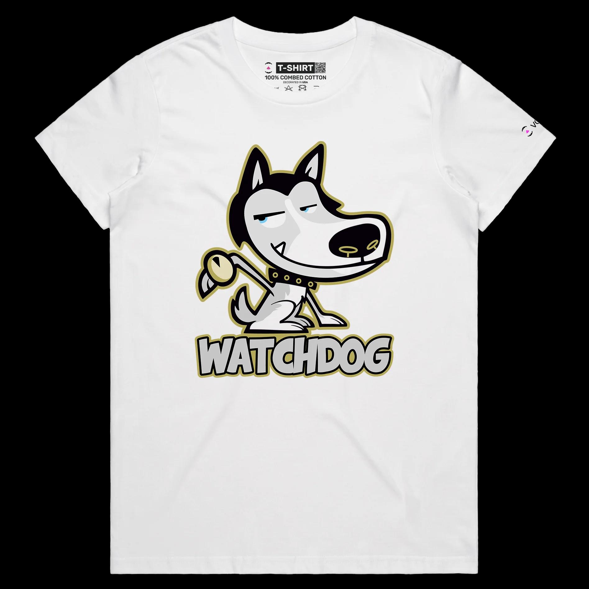 VOICEART White Female Regular Husky Dog a Watch Funny Animals tshirt Premium Graphic Watchdog Hound Wordplay Tee Pet Owners