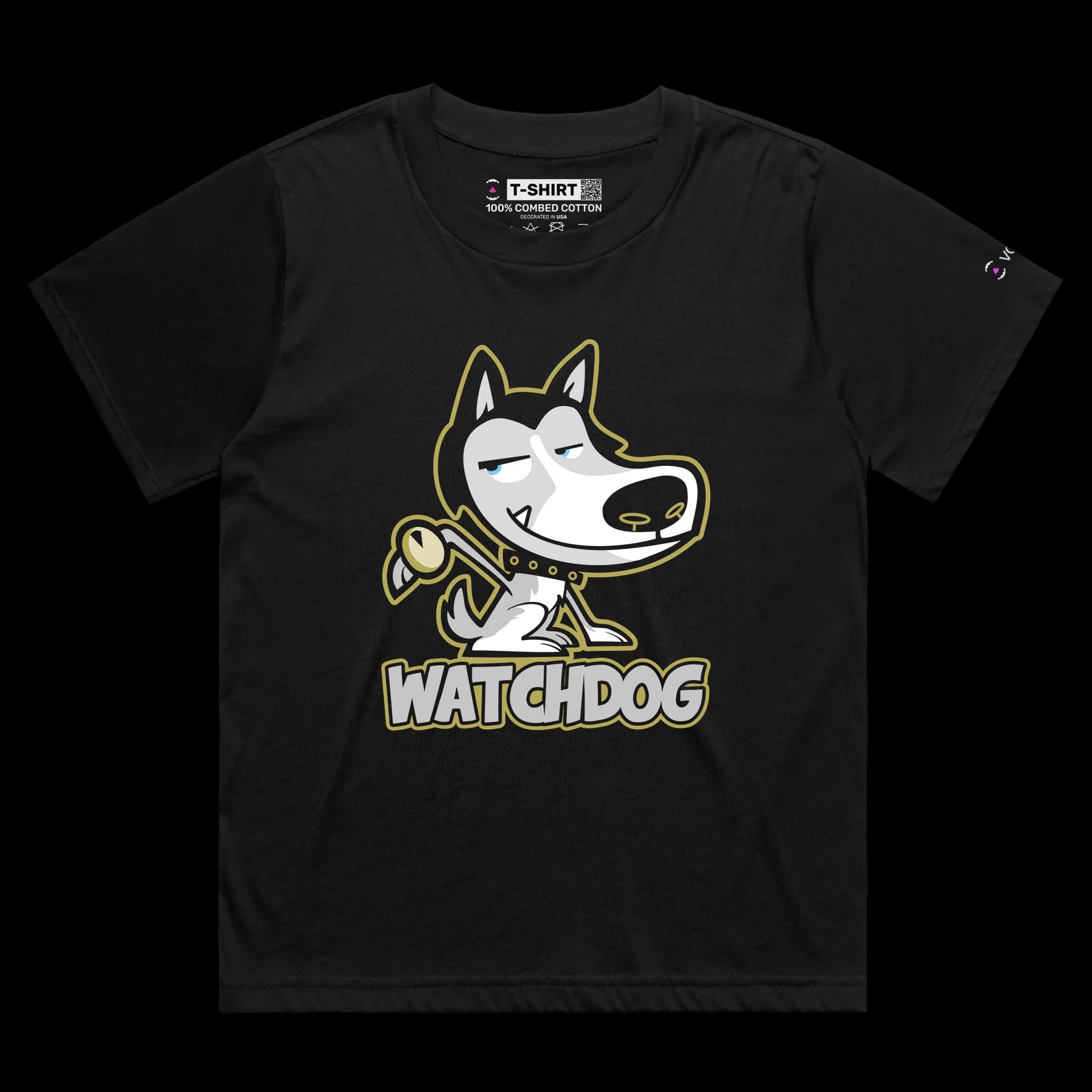 VOICEART Black Female Loose Husky Dog a Watch Funny Animals tshirt Premium Graphic Watchdog Hound Wordplay Tee Pet Owners