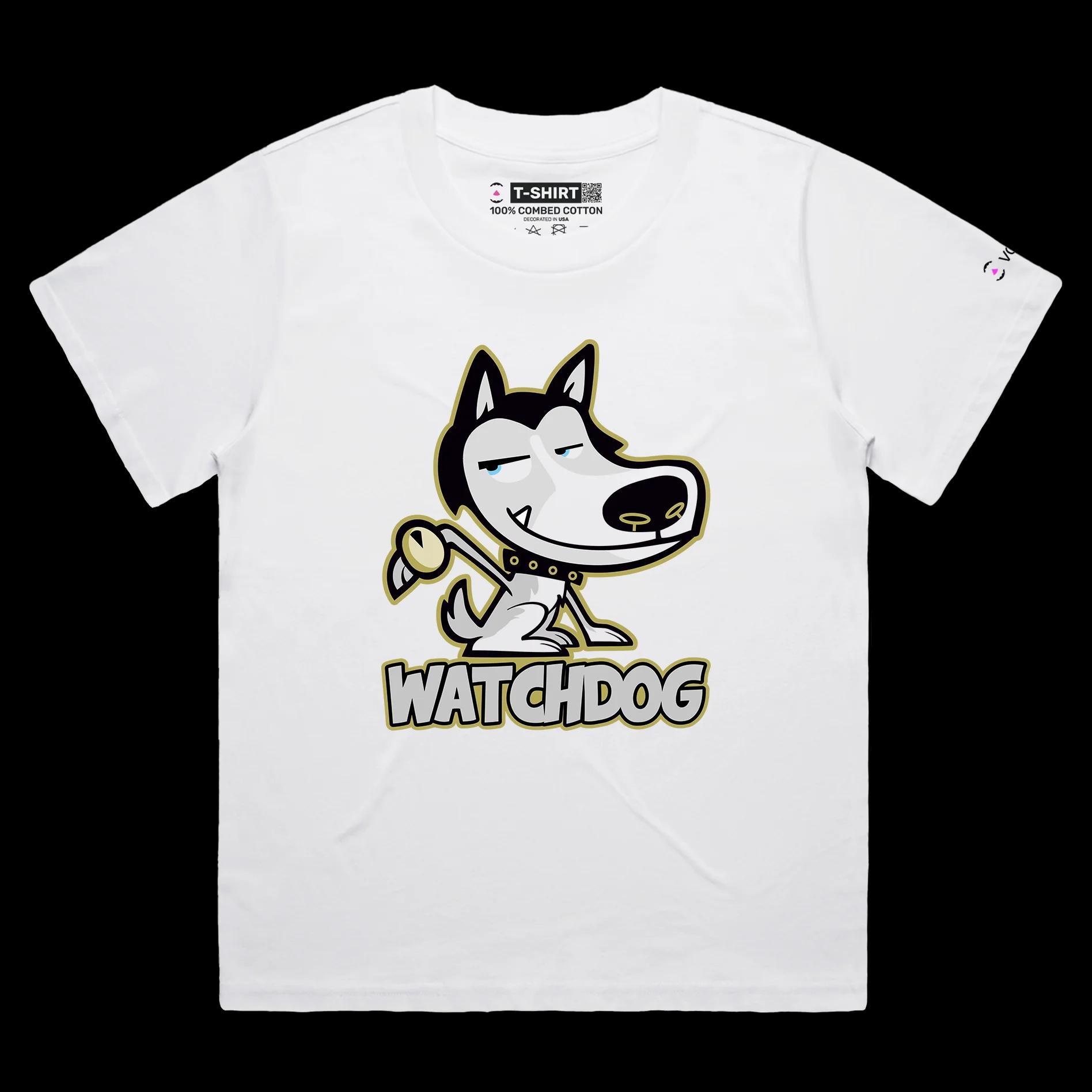 VOICEART White Female Loose Husky Dog a Watch Funny Animals tshirt Premium Graphic Watchdog Hound Wordplay Tee Pet Owners