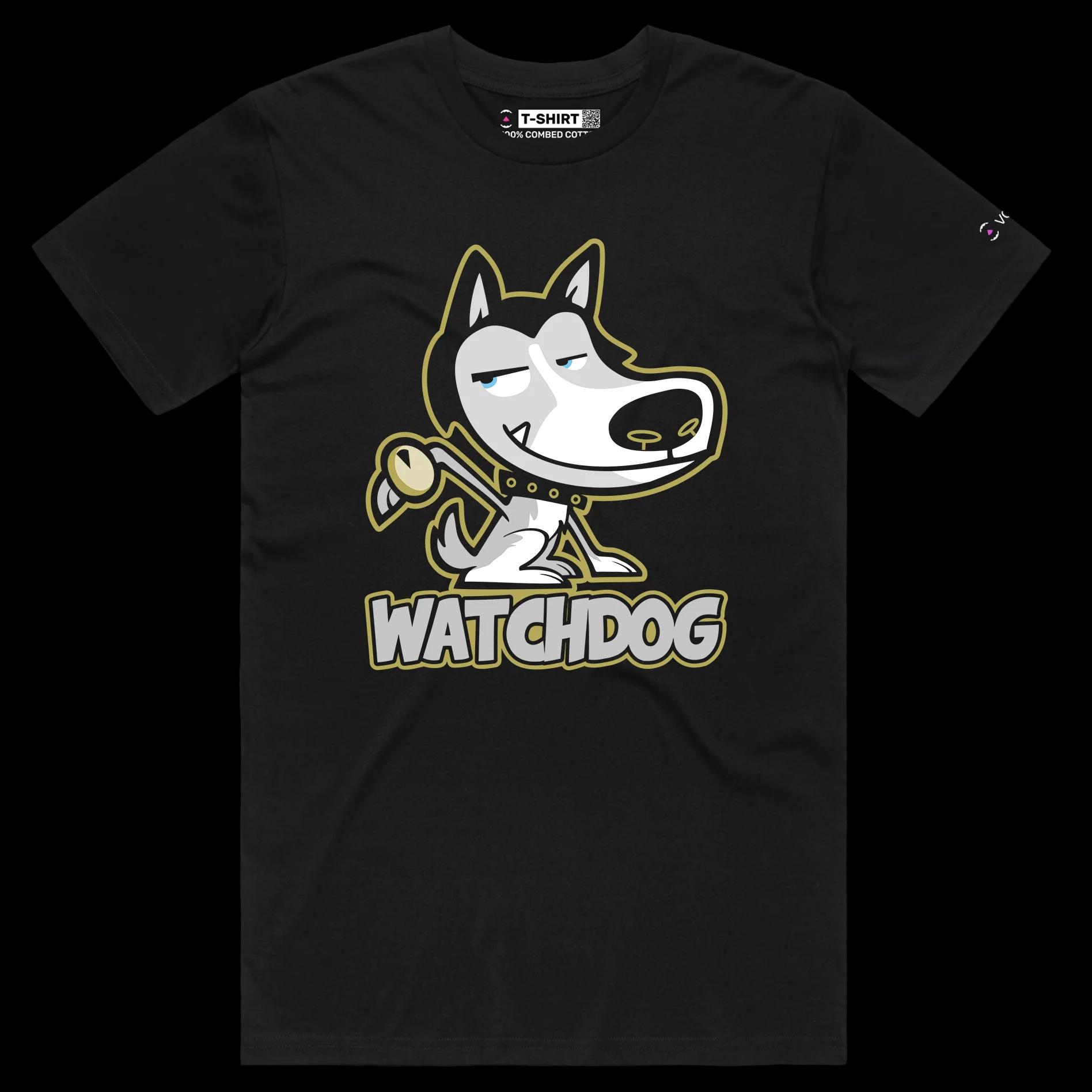 VOICEART Black Male Regular Husky Dog a Watch Funny Animals tshirt Premium Graphic Watchdog Hound Wordplay Tee Pet Owners