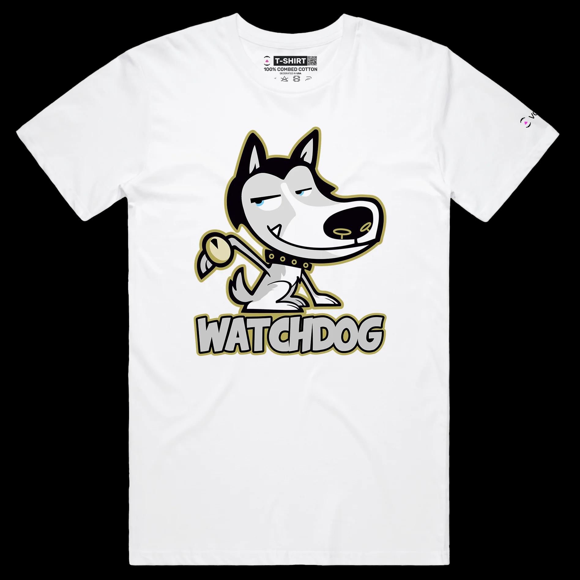 VOICEART White Male Regular Husky Dog a Watch Funny Animals tshirt Premium Graphic Watchdog Hound Wordplay Tee Pet Owners