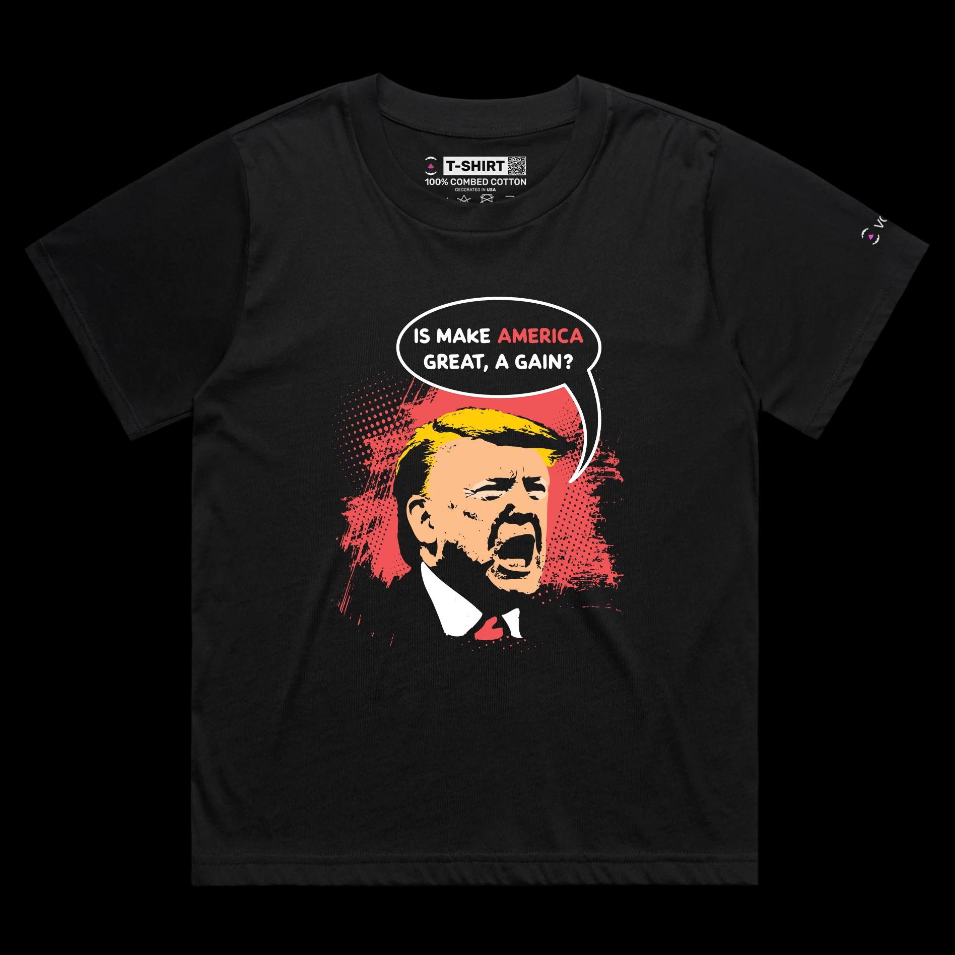 VOICEART Black Female Loose President Trump MAGA Rally 2024 T-Shirt Premium Quality Is MAGA a Gain Funny Political Tee