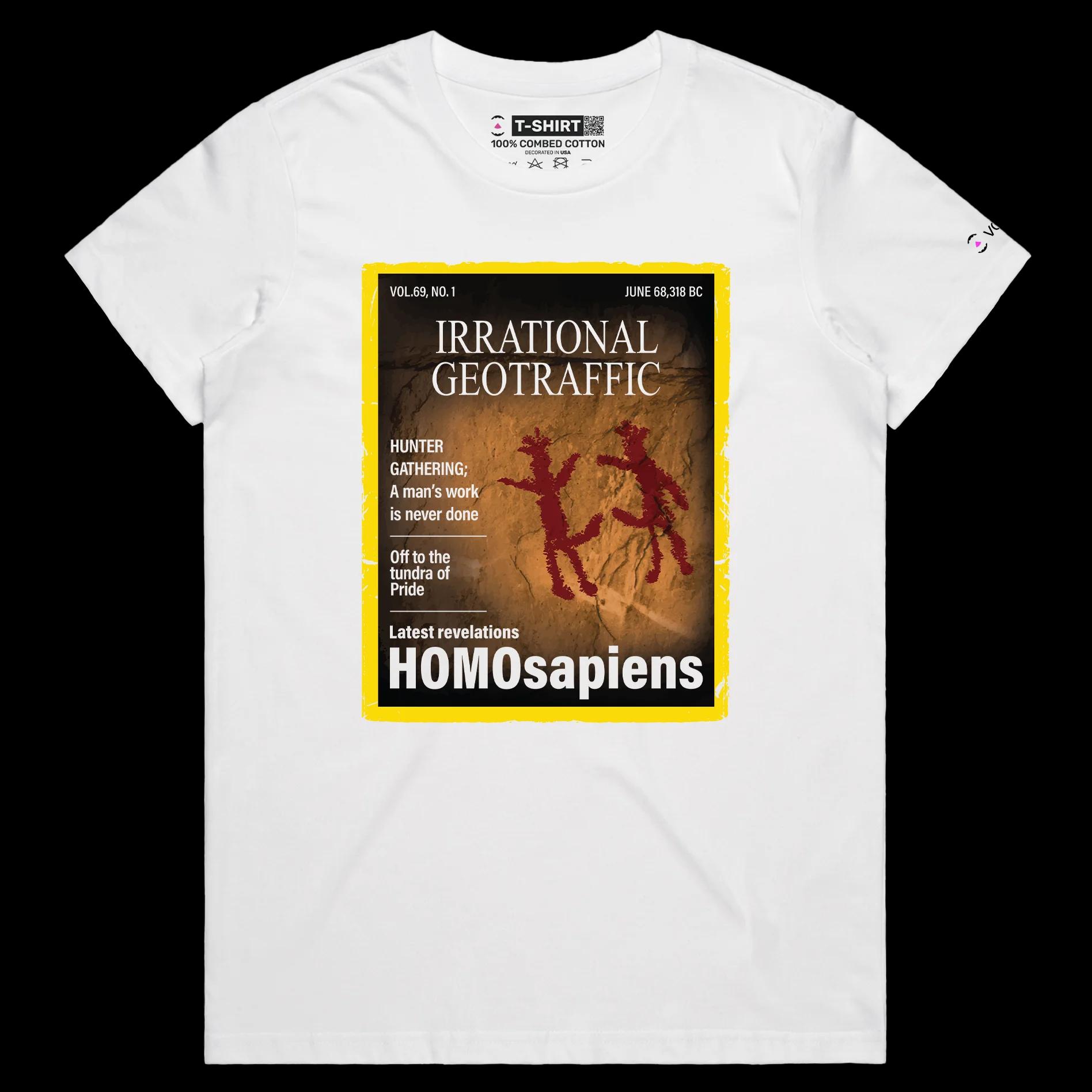 VOICEART White Female Regular Homosapiens Funny Gay T-Shirt Premium Quality Graphic LGBTQ Pride in Stone Age Tee
