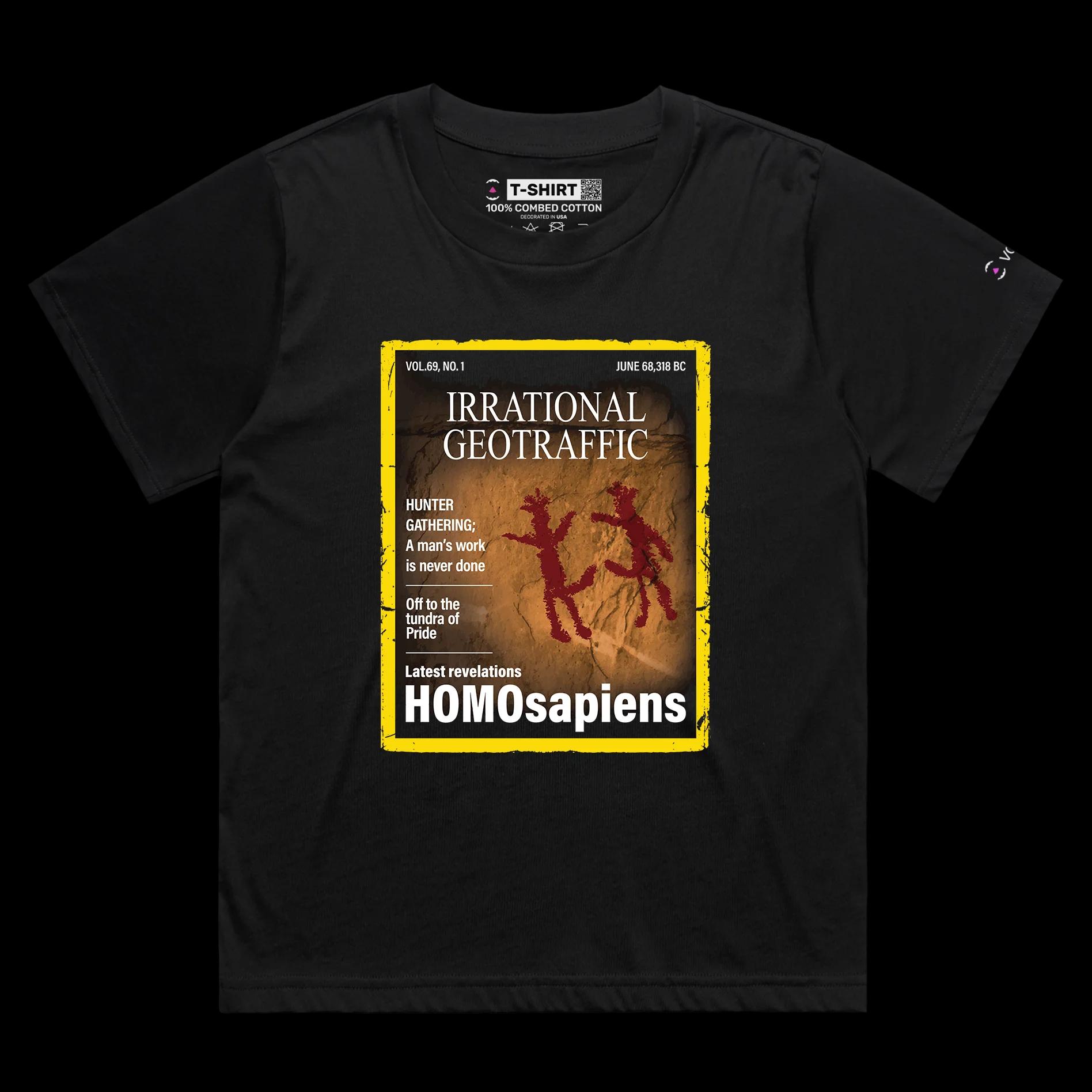 VOICEART Black Female Loose Homosapiens Funny Gay T-Shirt Premium Quality Graphic LGBTQ Pride in Stone Age Tee