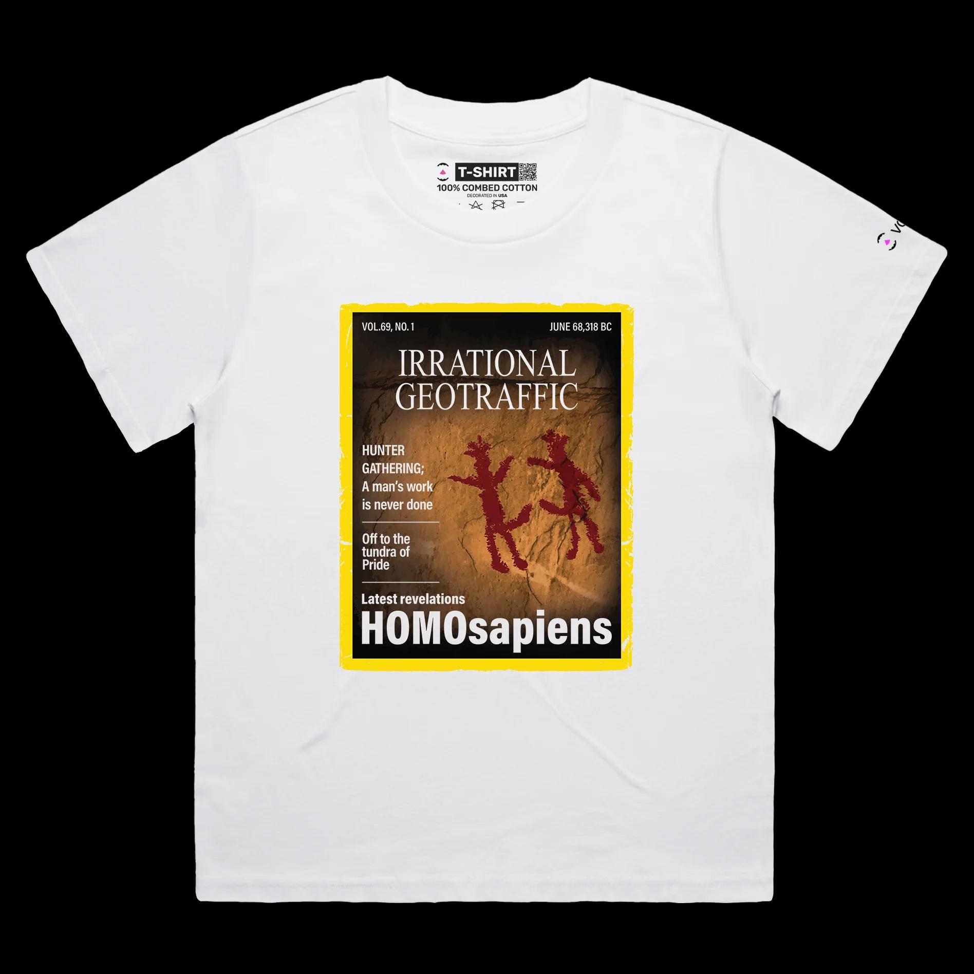 VOICEART White Female Loose Homosapiens Funny Gay T-Shirt Premium Quality Graphic LGBTQ Pride in Stone Age Tee