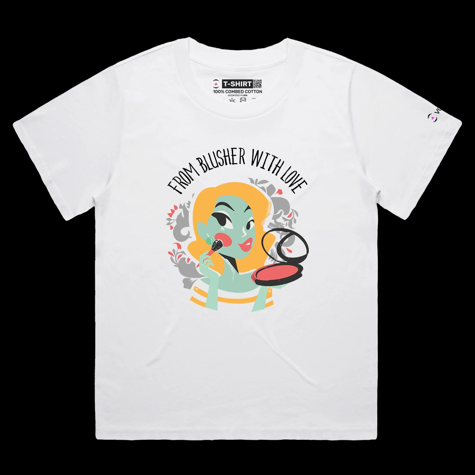 VOICEART White Female Loose Blusher Makeup Funny T-Shirt Premium Quality Graphic Design Beauty and Lipstick Wordplay Tee