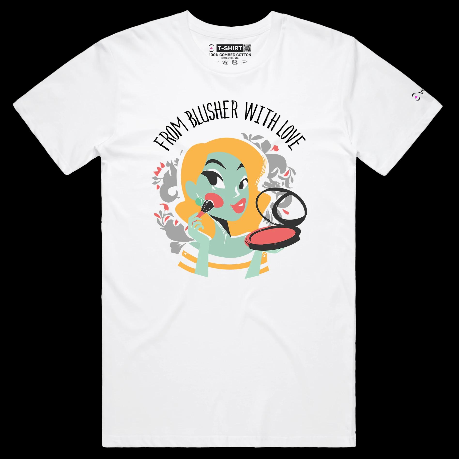 VOICEART White Male Regular Blusher Makeup Funny T-Shirt Premium Quality Graphic Design Beauty and Lipstick Wordplay Tee