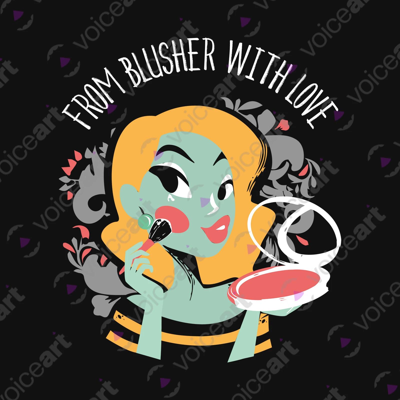 VOICEART Black Watermark Blusher Makeup Funny T-Shirt Premium Quality Graphic Design Beauty and Lipstick Wordplay Tee