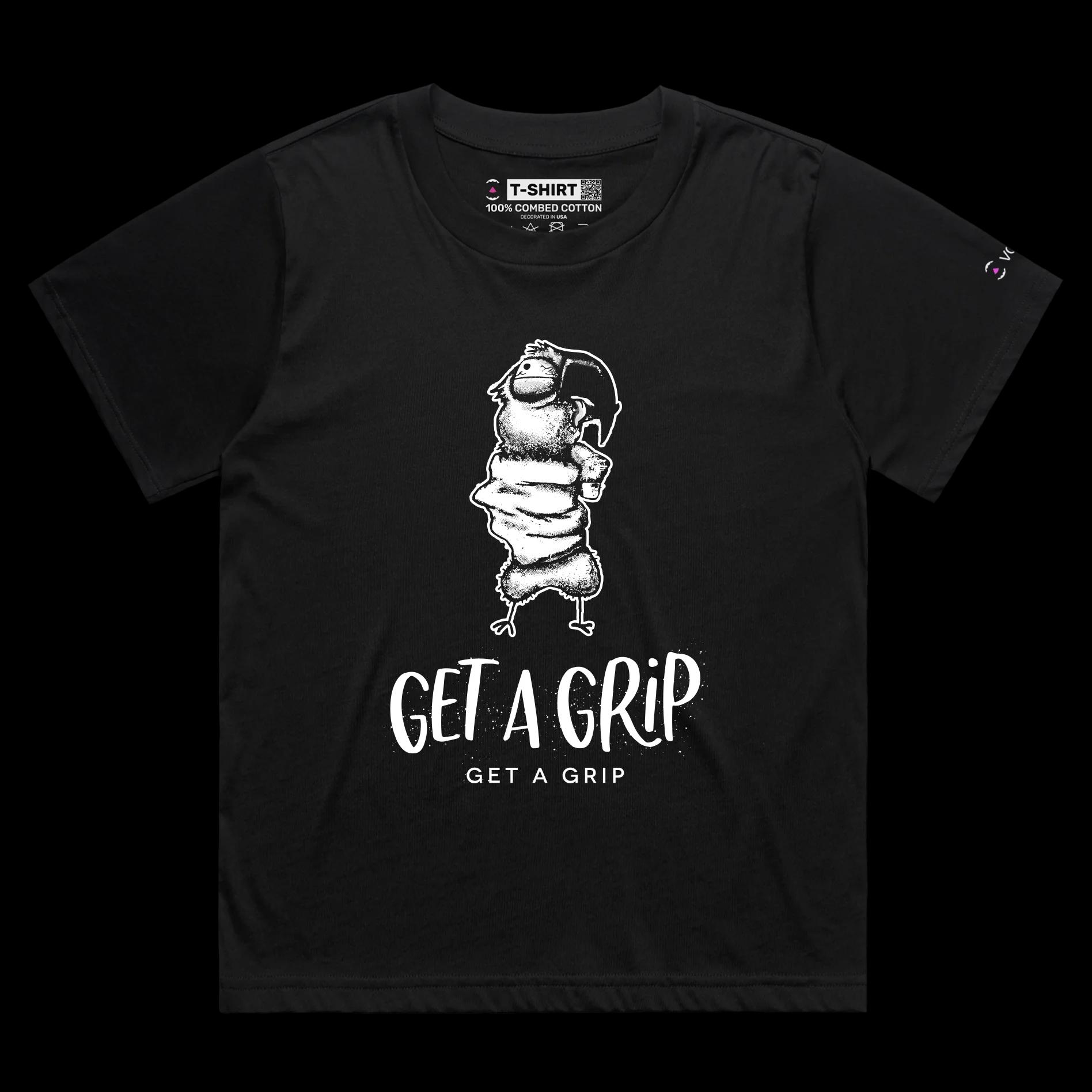 VOICEART Black Female Loose Choking the Parrot Funny Animals T-Shirt Premium Quality Graphic Design Get a Grip Wordplay Tee