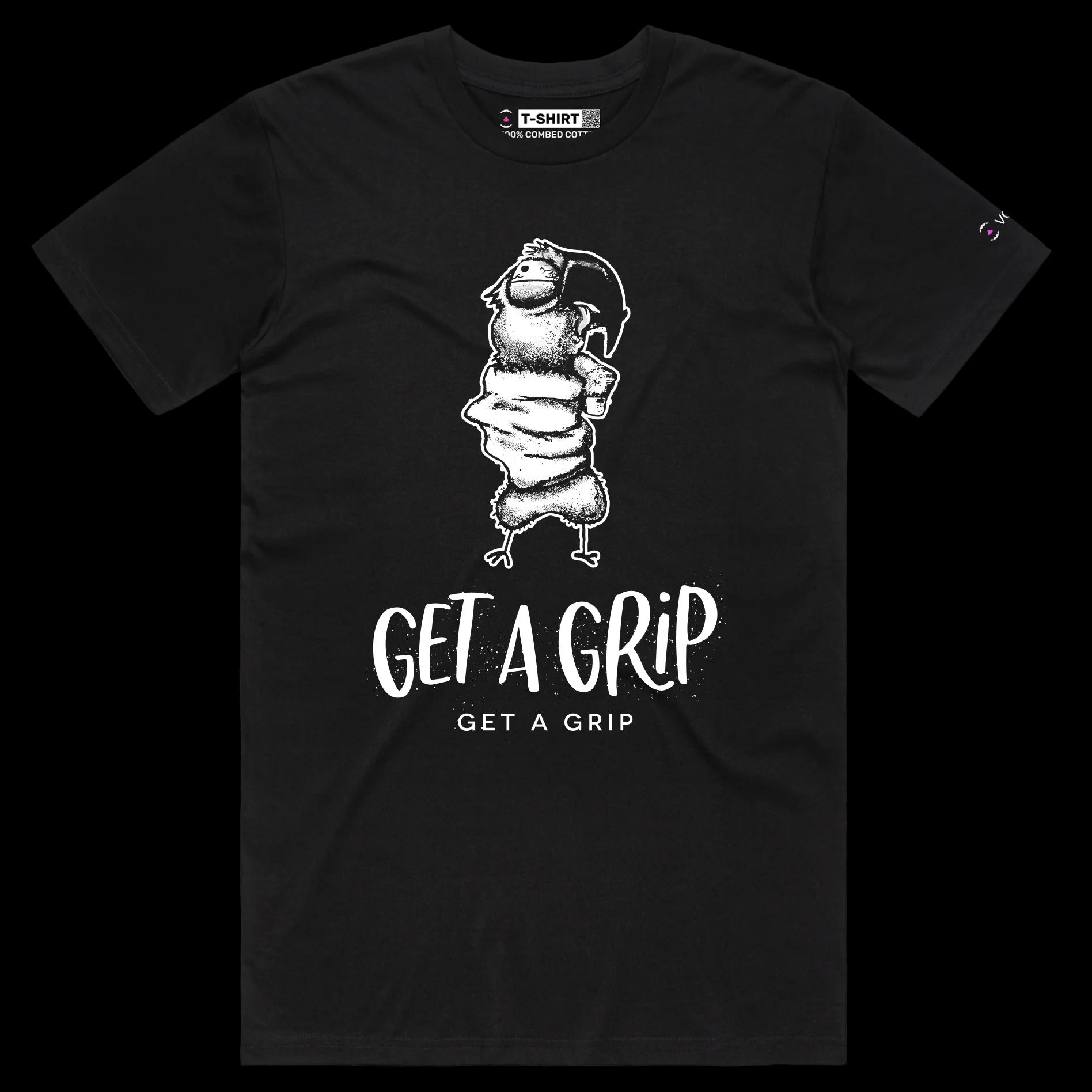 VOICEART Black Male Regular Choking the Parrot Funny Animals T-Shirt Premium Quality Graphic Design Get a Grip Wordplay Tee