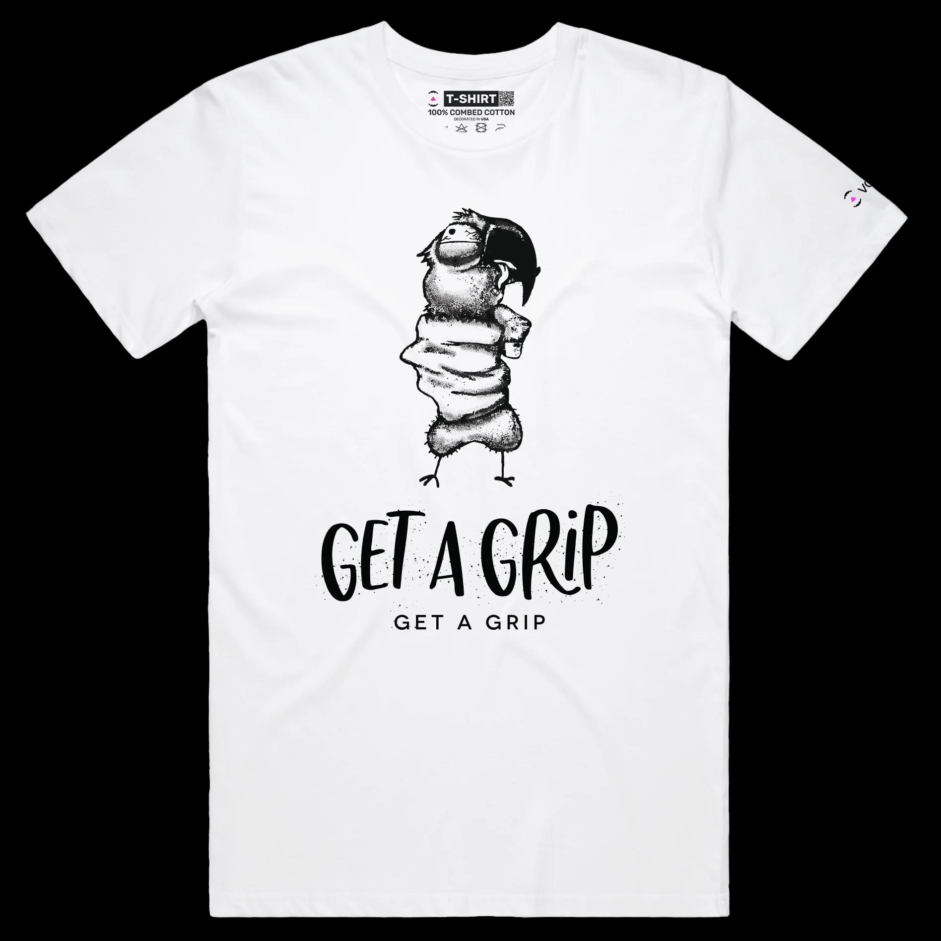 VOICEART White Male Regular Choking the Parrot Funny Animals T-Shirt Premium Quality Graphic Design Get a Grip Wordplay Tee