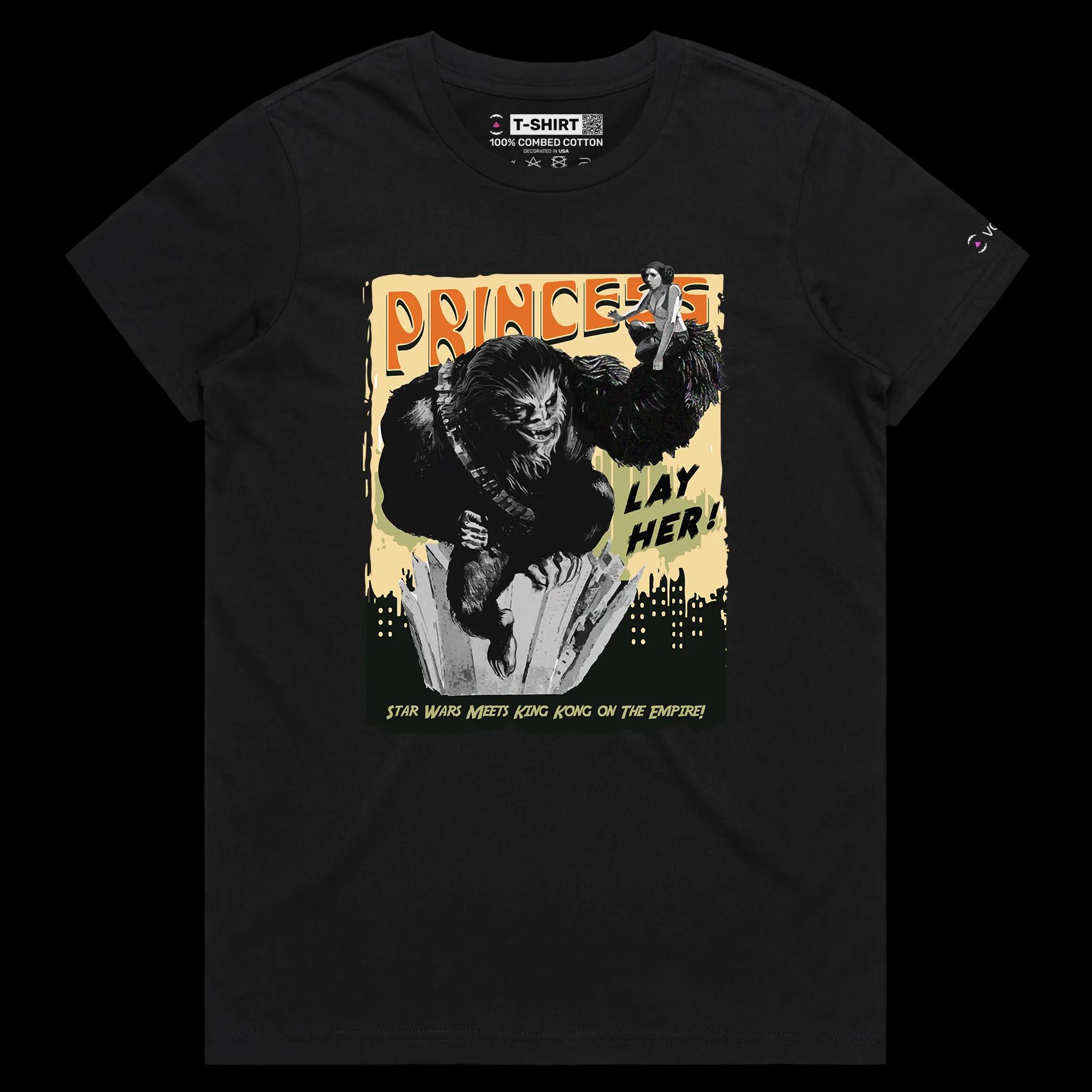 VOICEART Black Female Regular Chewbacca as King Kong Funny T-Shirt with Premium Graphic Movie Themed Princess Leia Tee