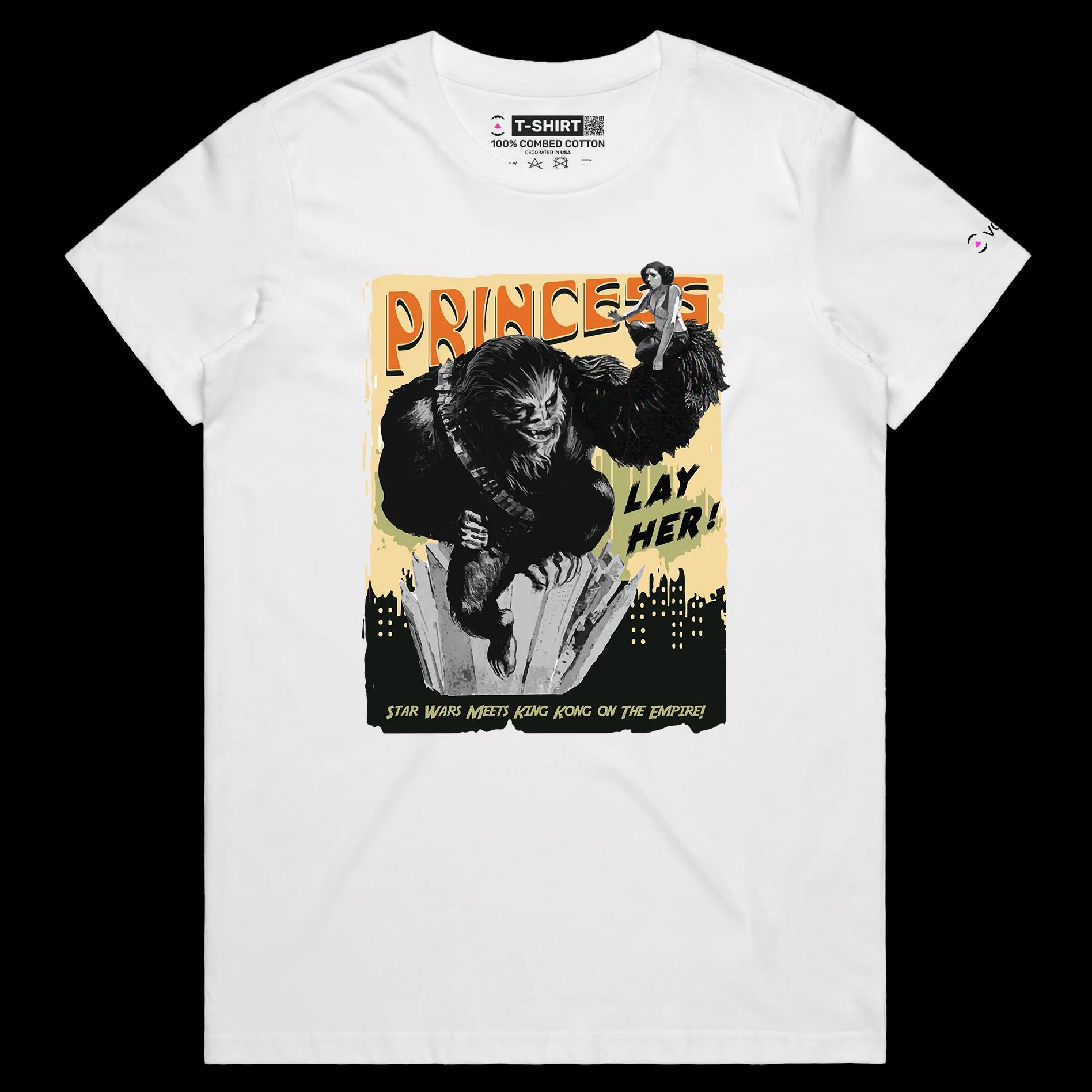 VOICEART White Female Regular Chewbacca as King Kong Funny T-Shirt with Premium Graphic Movie Themed Princess Leia Tee