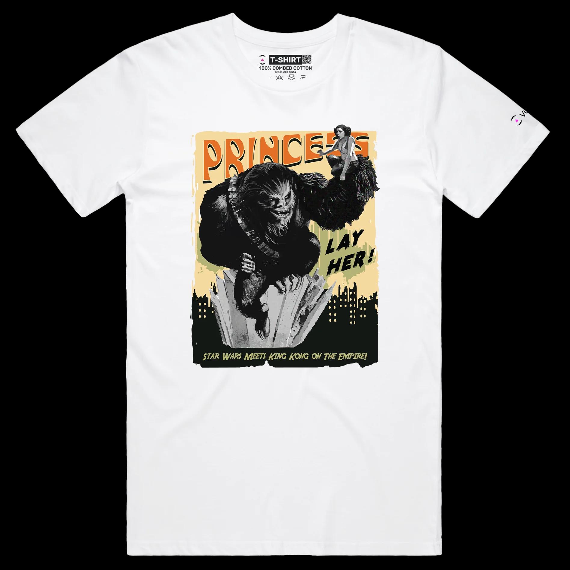 VOICEART White Male Regular Chewbacca as King Kong Funny T-Shirt with Premium Graphic Movie Themed Princess Leia Tee