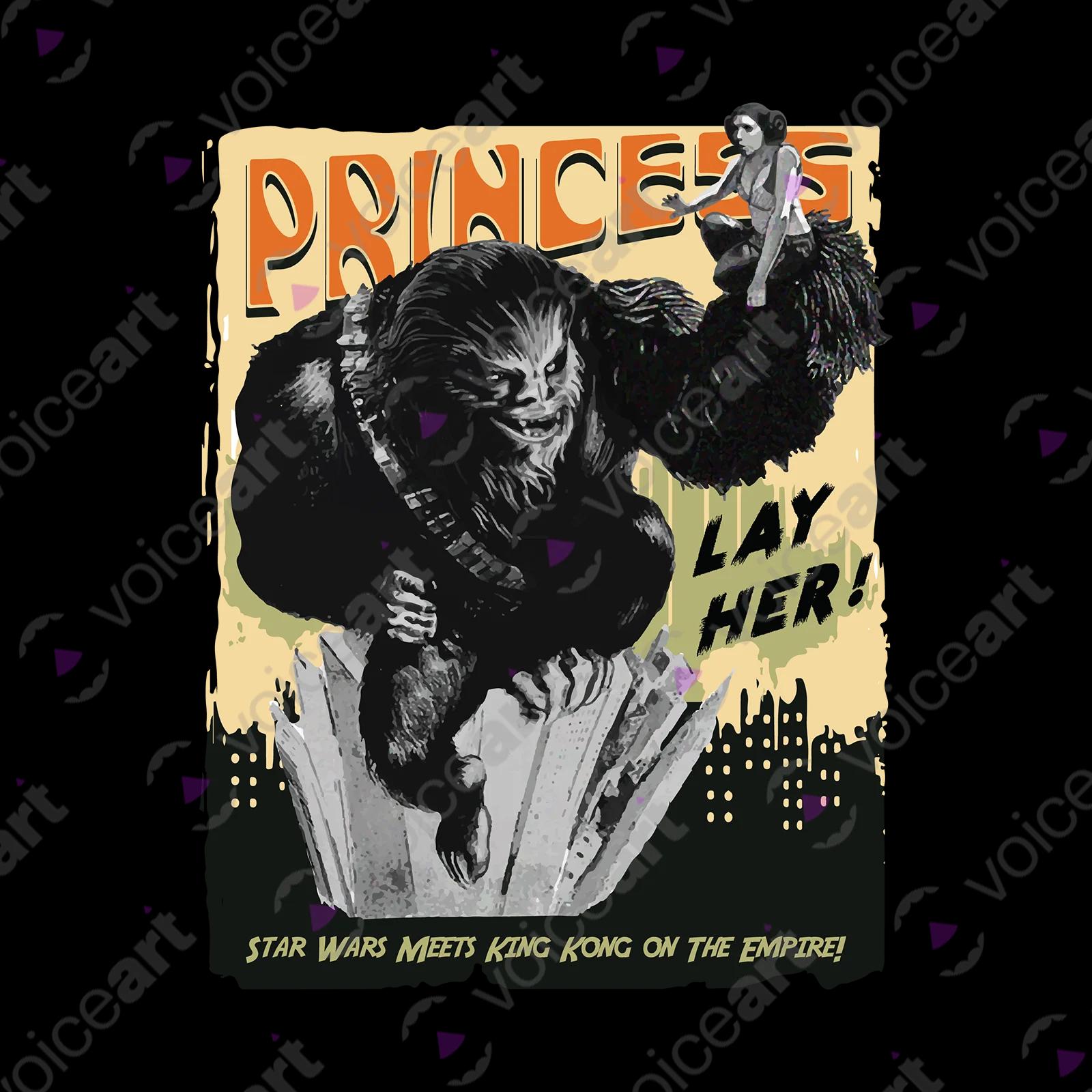 VOICEART Black Watermark Chewbacca as King Kong Funny T-Shirt with Premium Graphic Movie Themed Princess Leia Tee
