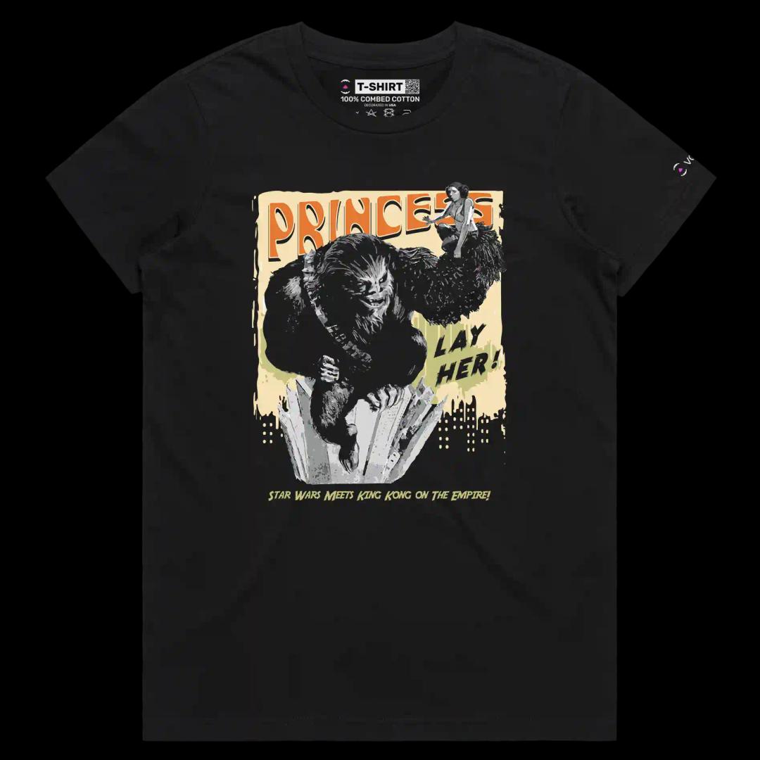 VOICEART Black Female Regular Chewbacca as King Kong Funny T-Shirt with Premium Graphic Movie Themed Princess Leia Tee