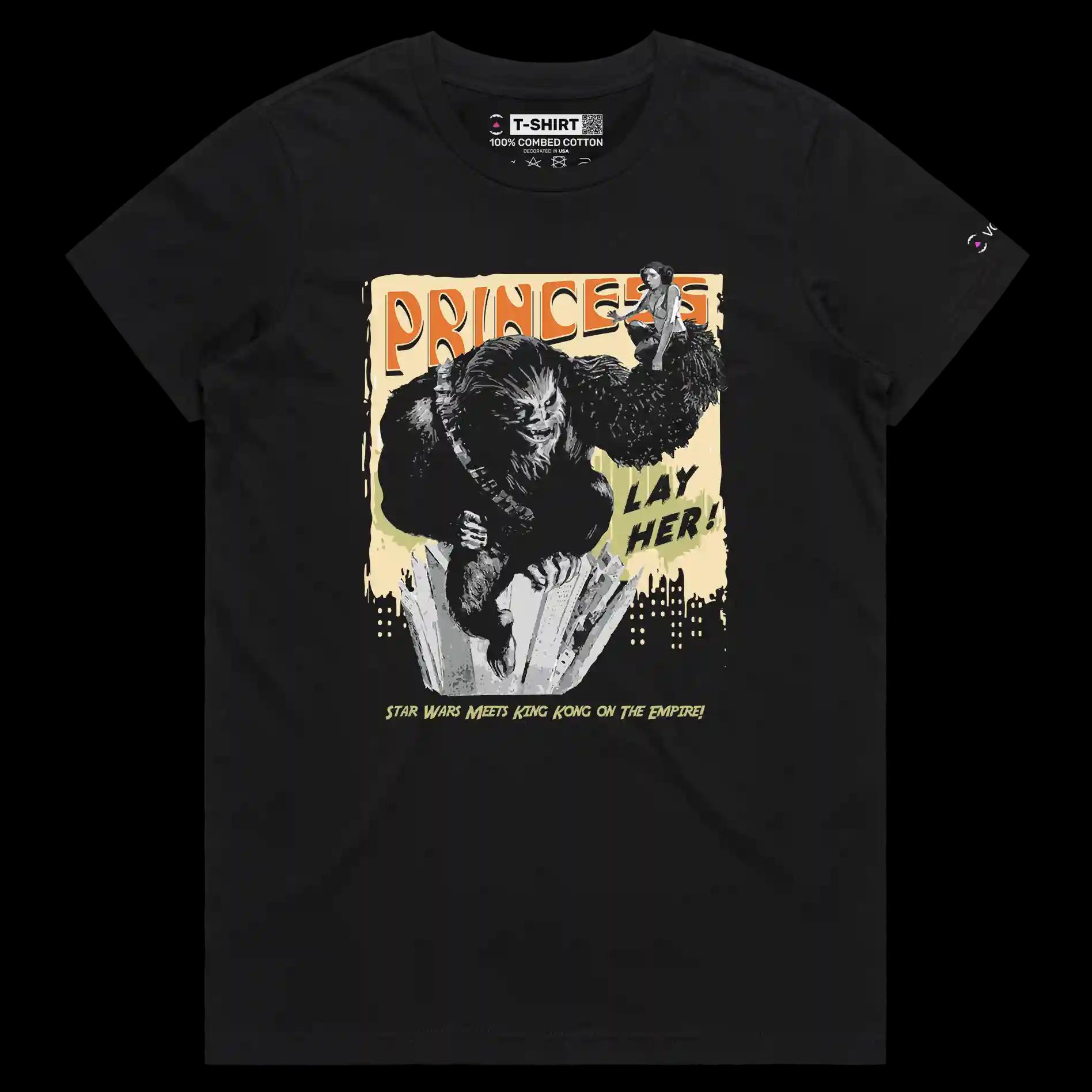 VOICEART Black Female Regular Chewbacca as King Kong Funny T-Shirt with Premium Graphic Movie Themed Princess Leia Tee