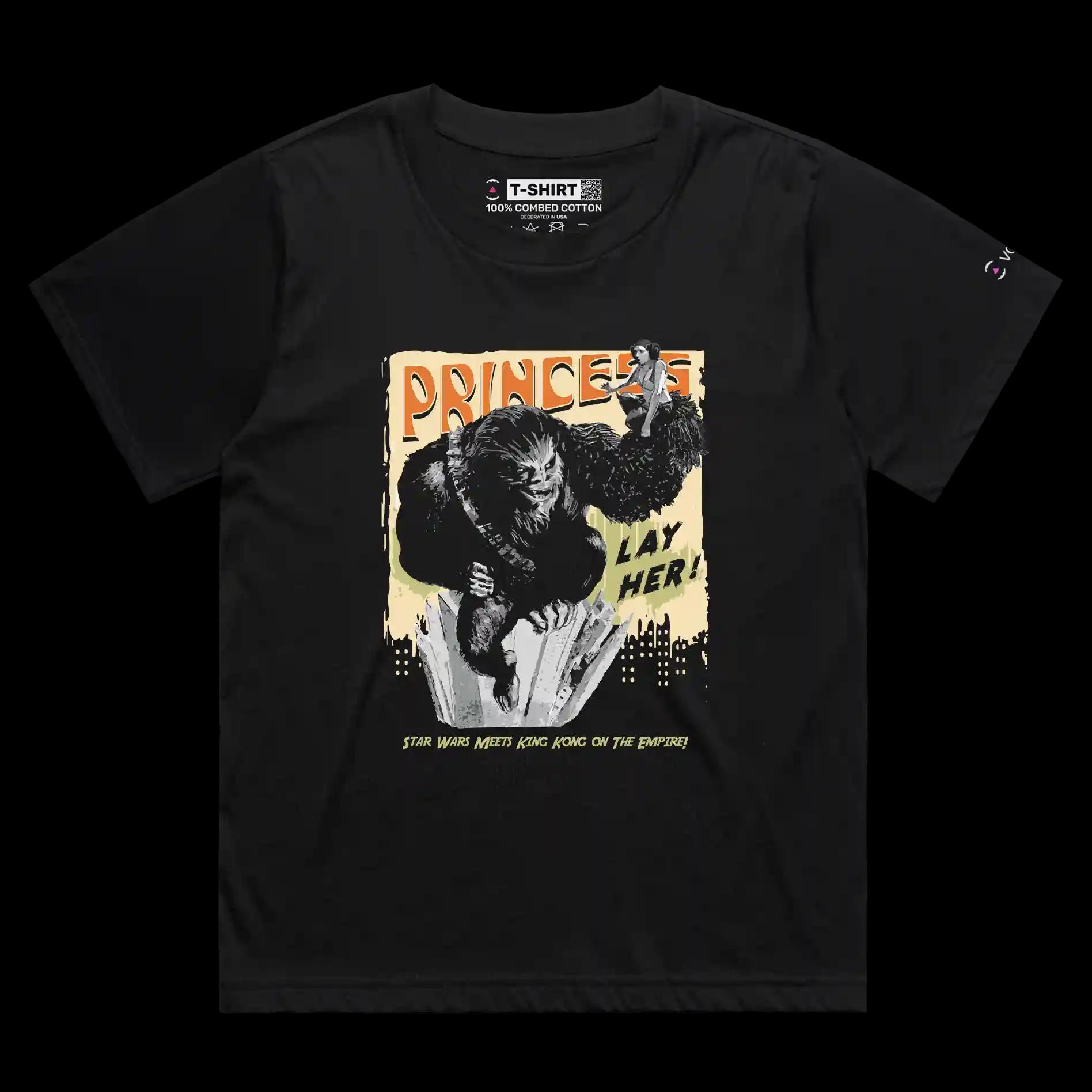 VOICEART Black Female Loose Chewbacca as King Kong Funny T-Shirt with Premium Graphic Movie Themed Princess Leia Tee